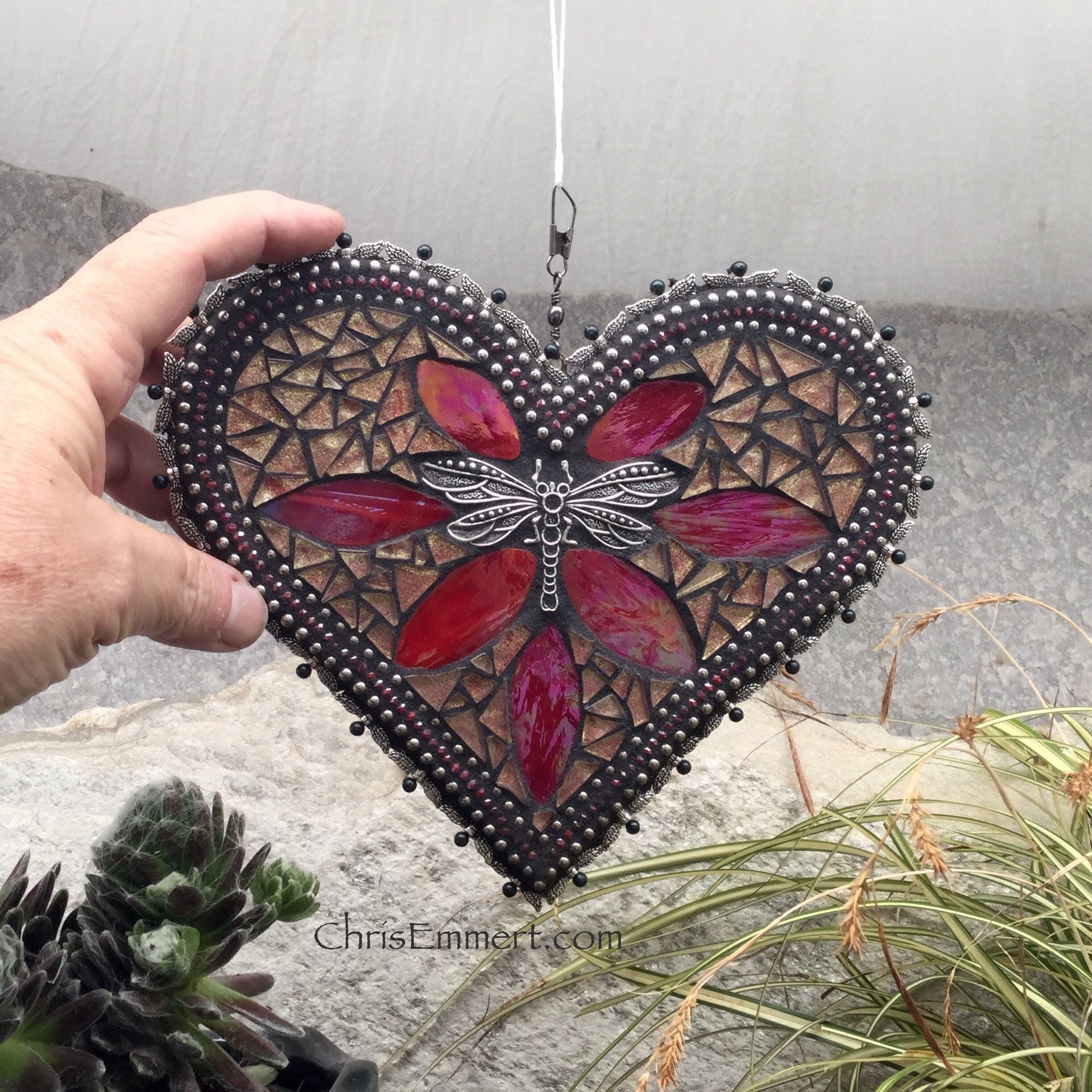 Rose Gold Dragonfly Heart Garden Spinner, Home Decor, Garden Decor, Gardening Gift,