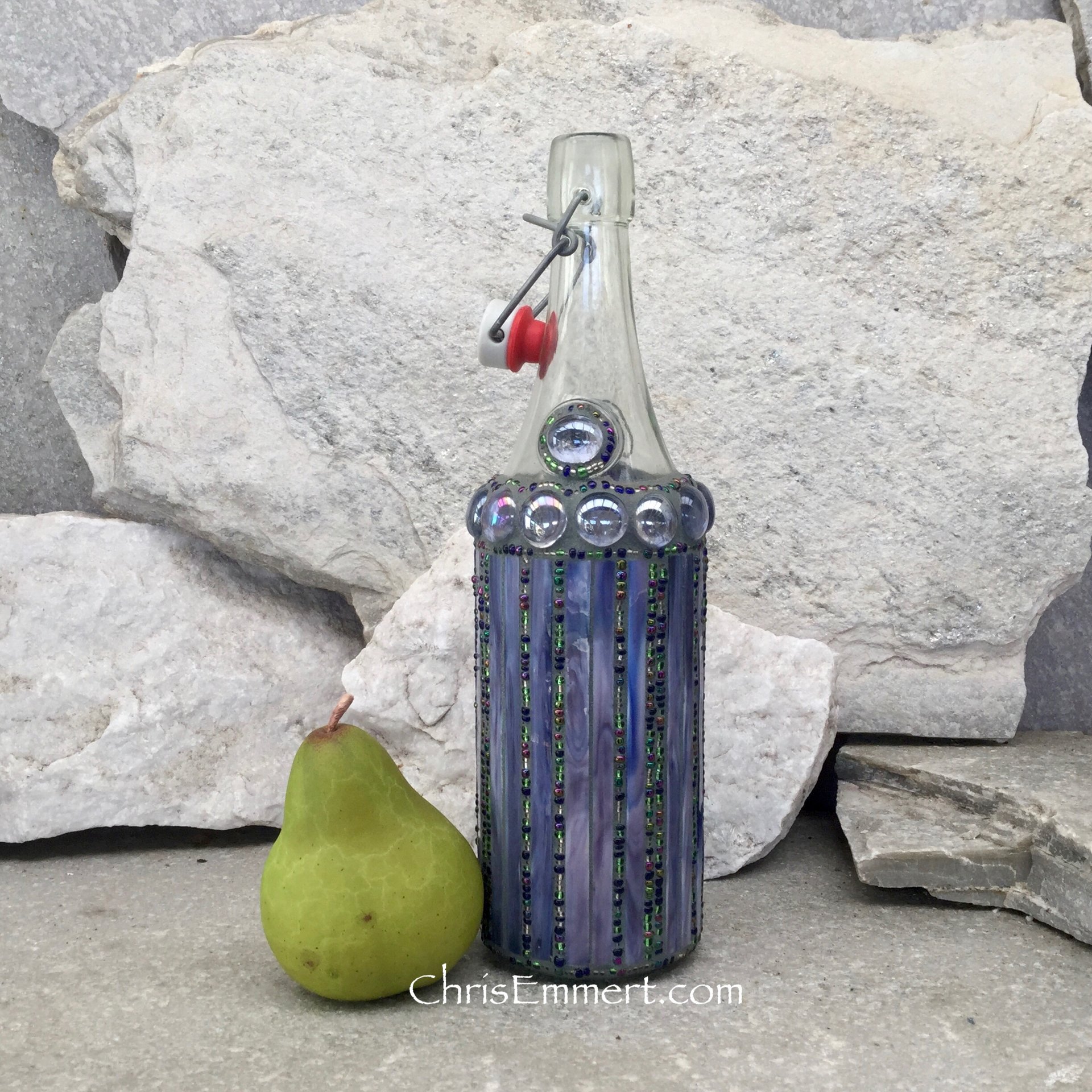 Mosaic Bottle. (1) Up-cycled Decanter, for Cooking Sherry, Olive Oil, Vinegar, Housewarming Gift,