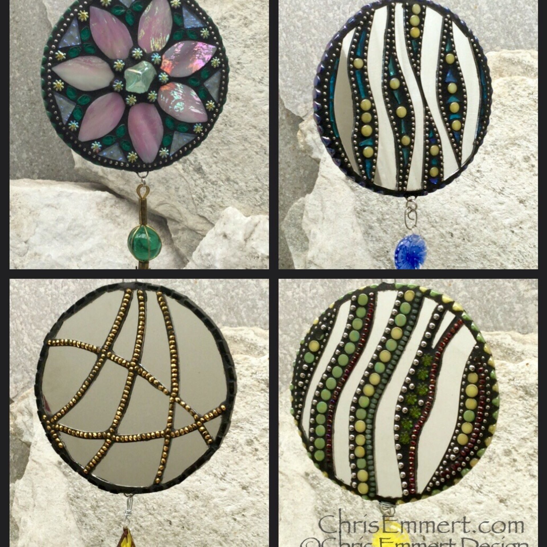 Garden Spinners #1 Group Mosaic, Mosaic Rock, Mosaic Garden Stone, Home Decor, Gardening, Gardening Gift,