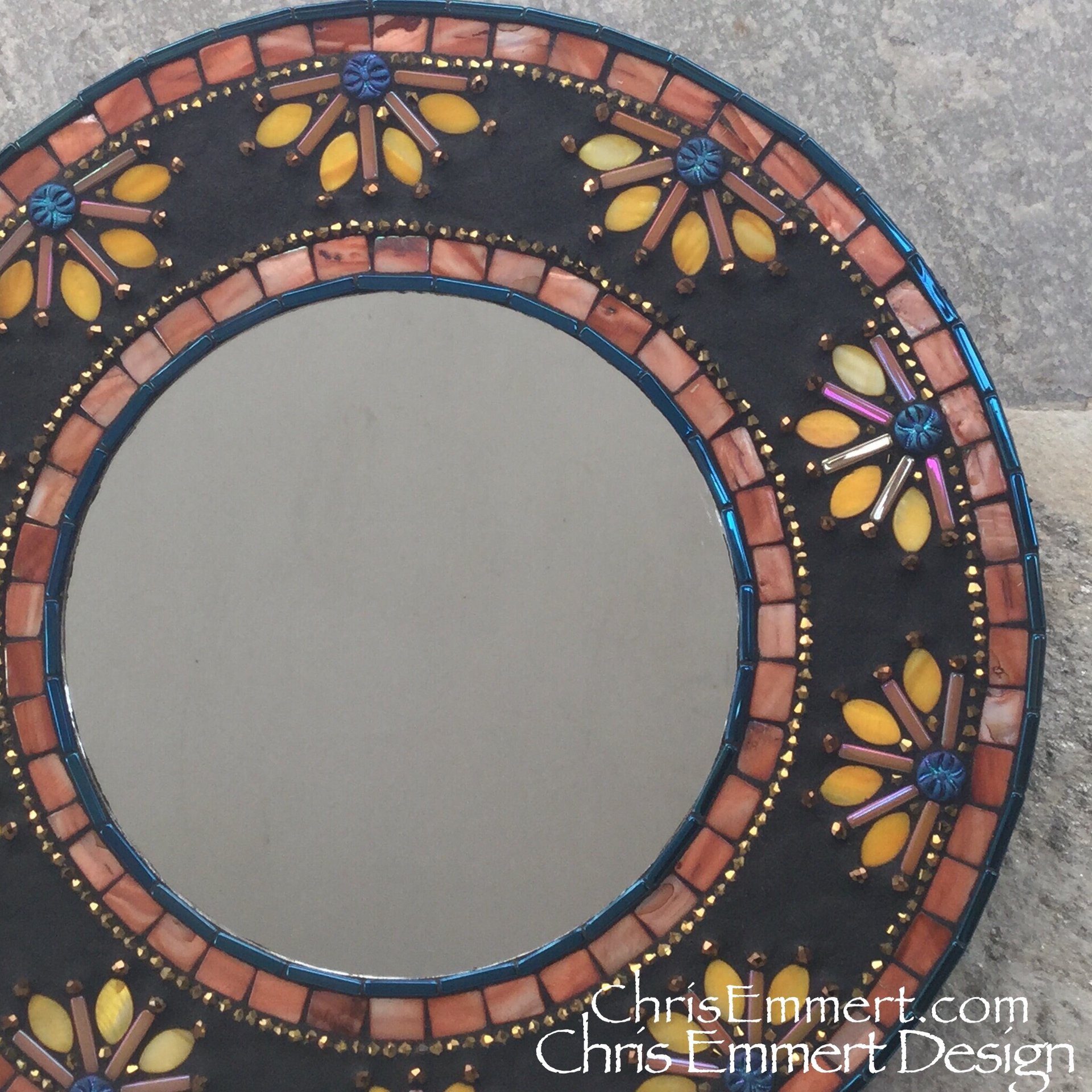 Yellow /Orange and Blue Mosaic Mirror, Round Mosaic Mirror, Home Decor