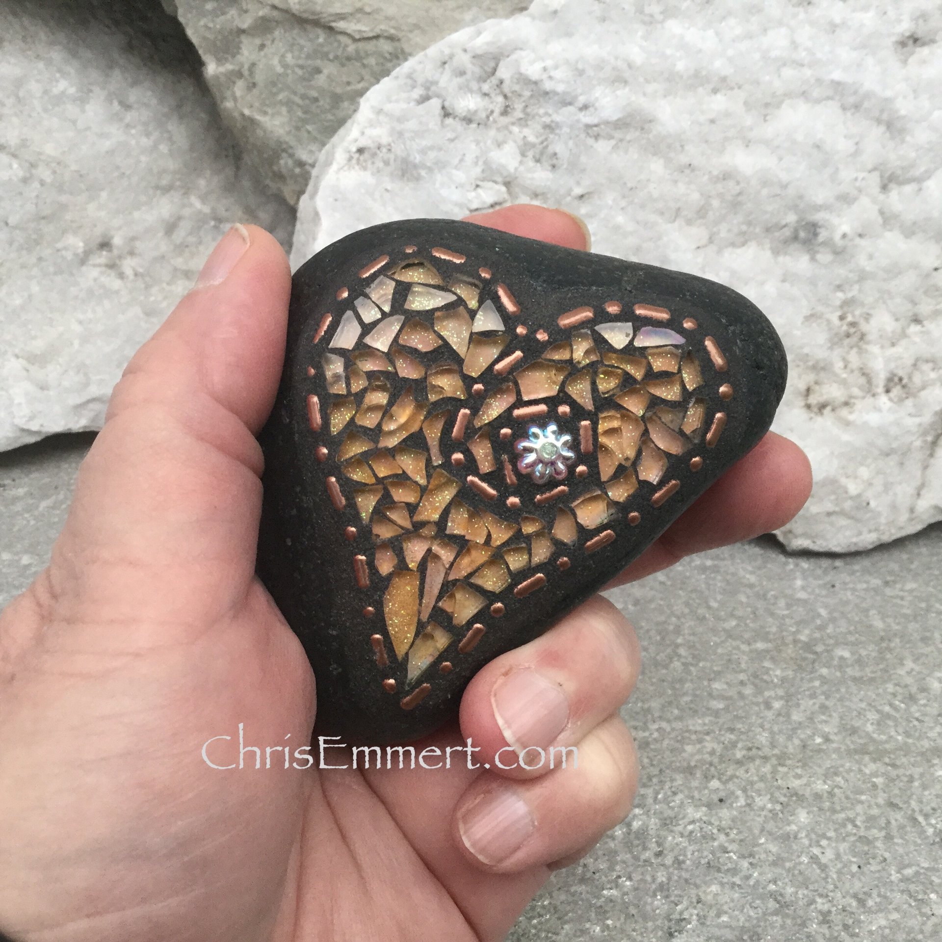 Garden Stone/Paperweights #3 Group Mosaic Heart, Mosaic Rock, Mosaic Garden Stone, Home Decor, Gardening, Gardening Gift,