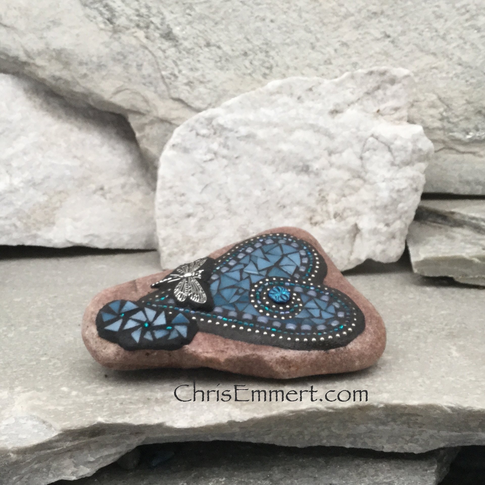 Denim Blue Heart, Garden Stone, Mosaic, Garden Decor