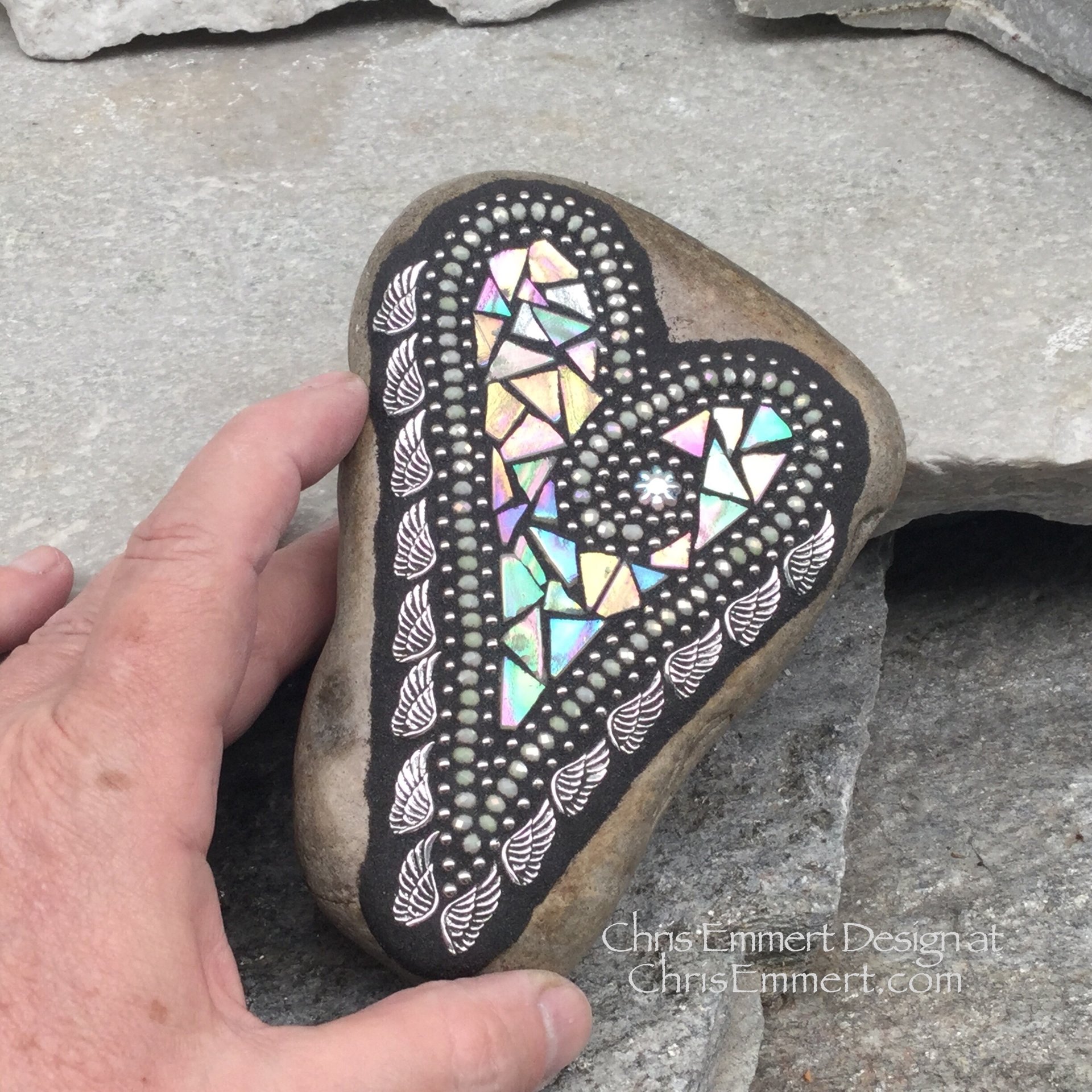 Iridescent Butter Cream Heart, Mosaic Paperweight / Garden Stone