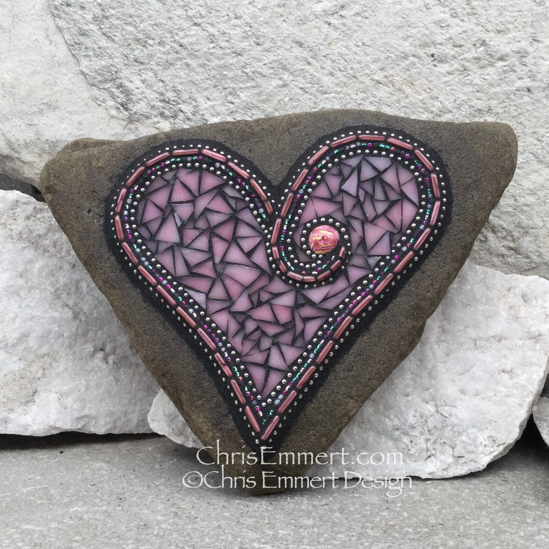 Pink Heart, Garden Stone, Mosaic, Garden Decor