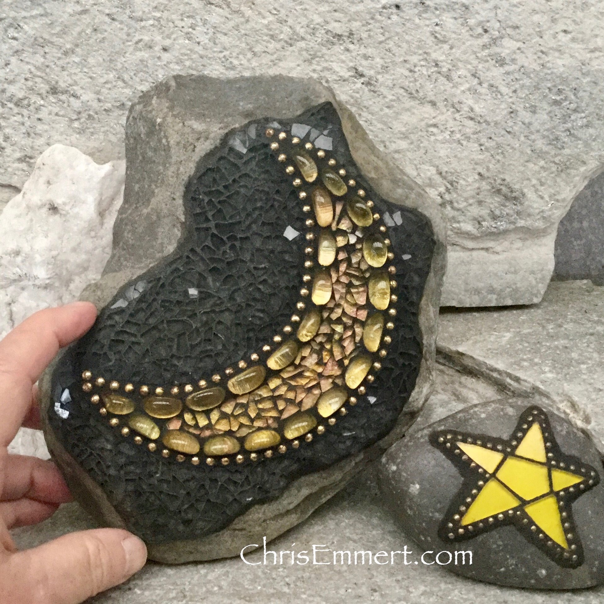 Moon and Star Mosaic / Porch Decor, Garden stone