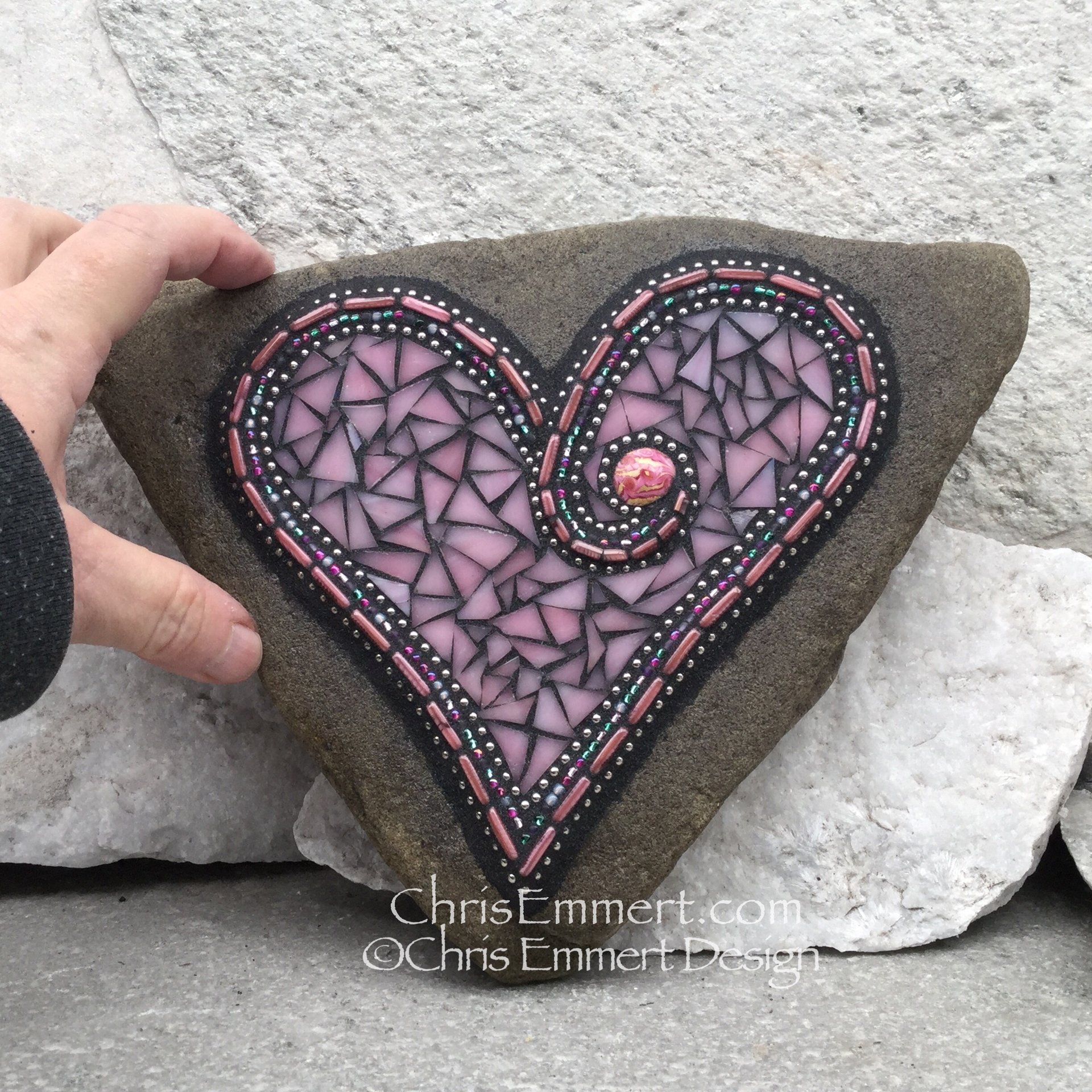 Pink Heart, Garden Stone, Mosaic, Garden Decor