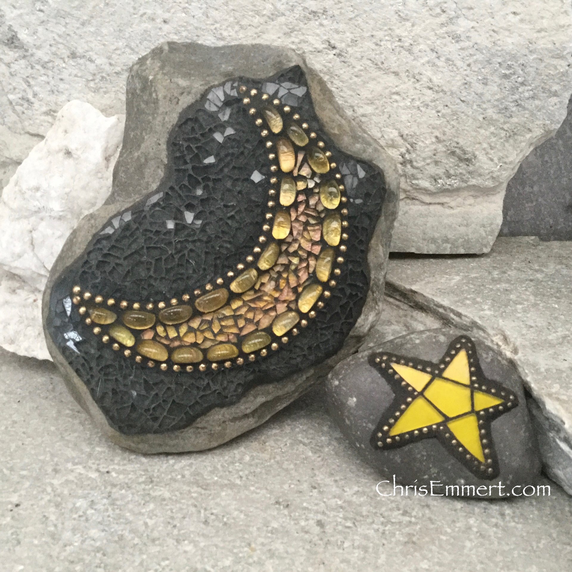 Moon and Star Mosaic / Porch Decor, Garden stone