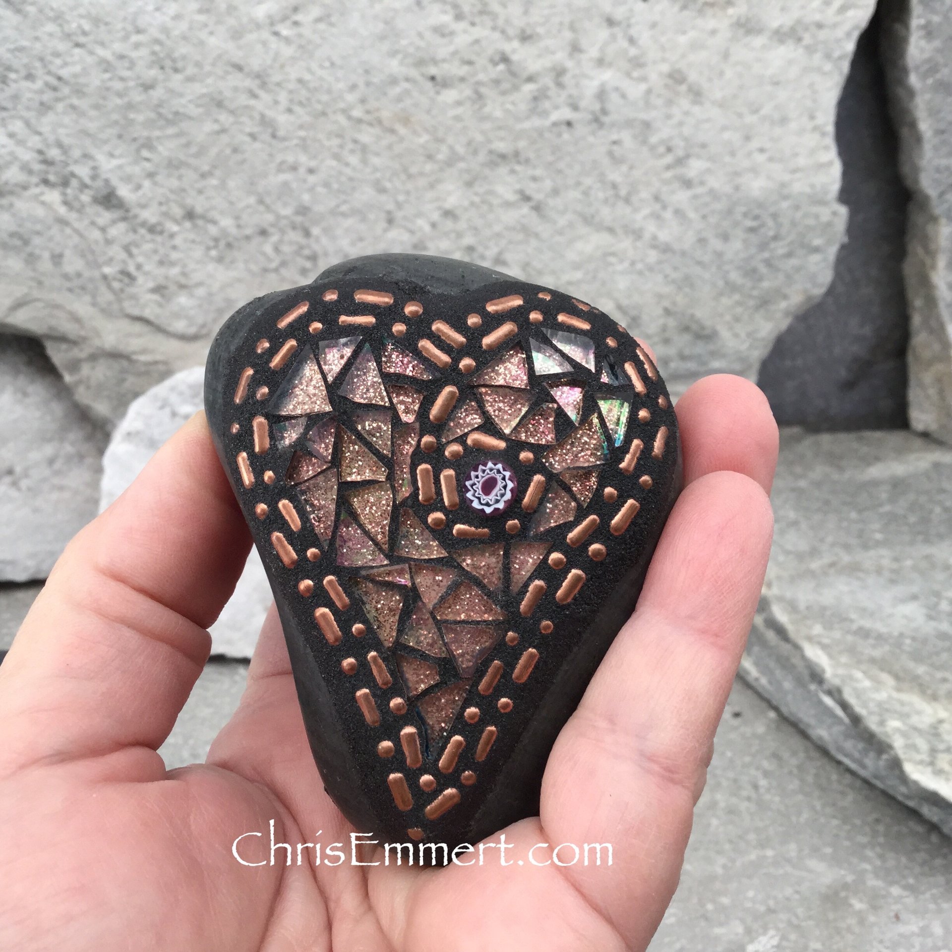 Stocking Stuffer Garden Stone/Paperweights #3 Group, Mosaic Hearts and Bursts,  Mosaic Garden Stone, Gardening Gift,