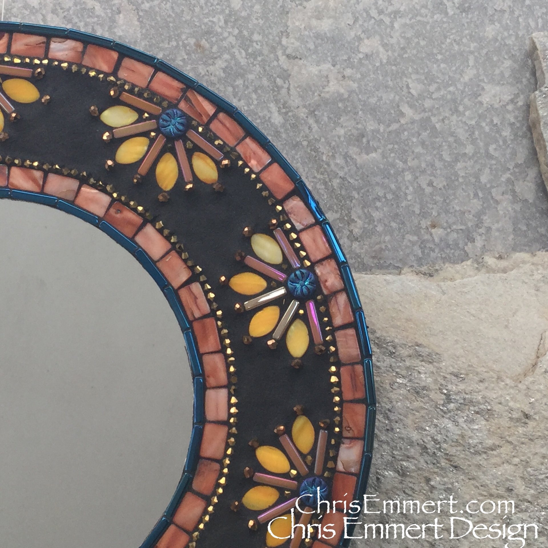 Yellow /Orange and Blue Mosaic Mirror, Round Mosaic Mirror, Home Decor