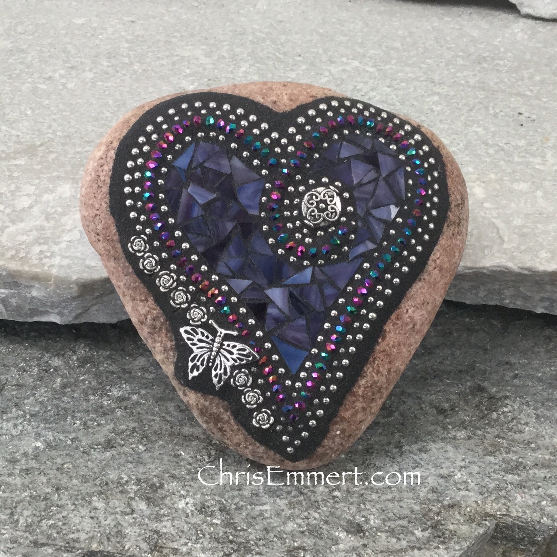 Purple Heart, Mosaic Paperweight / Garden Stone