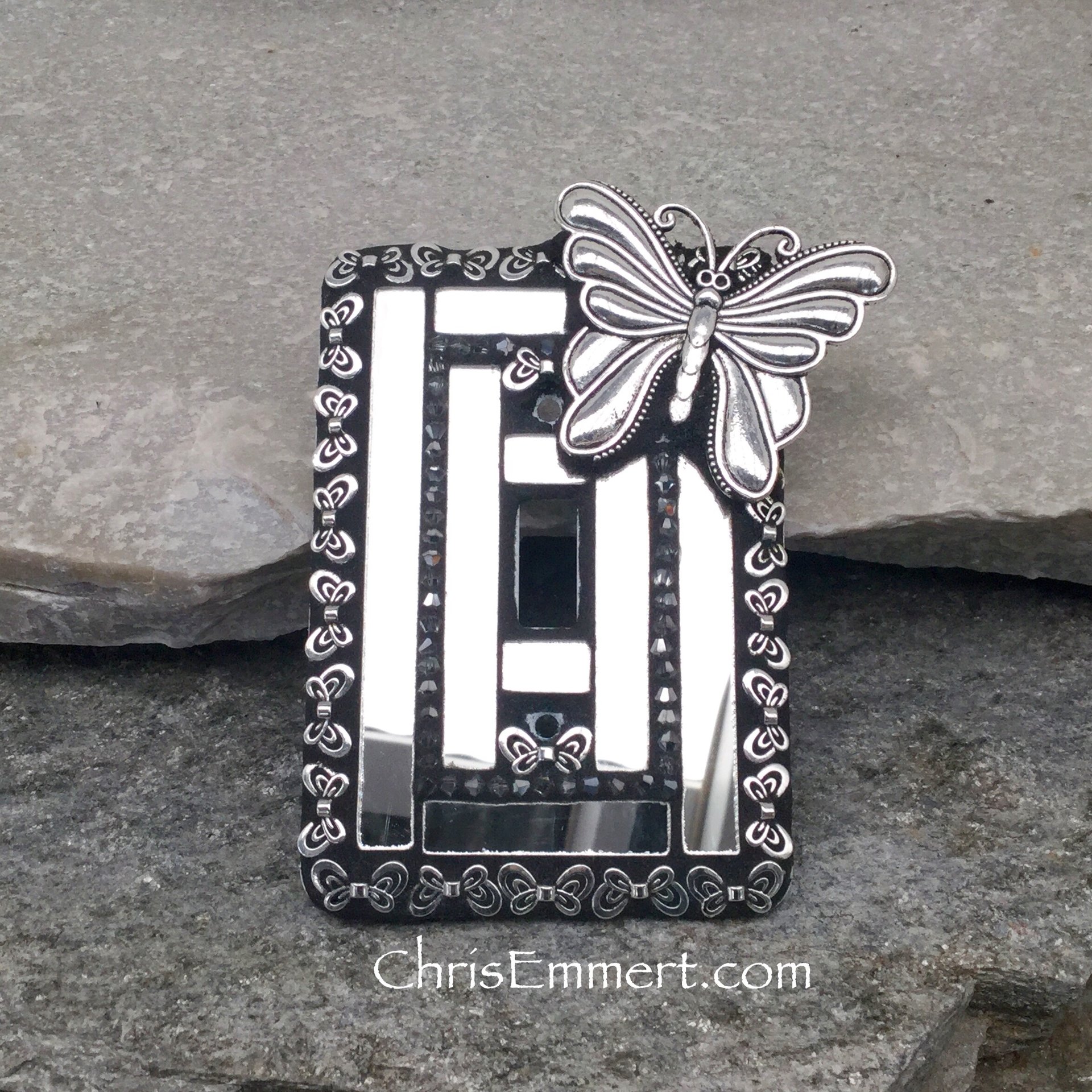 Mirror and Pewter Switch Plate, Large Butterfly