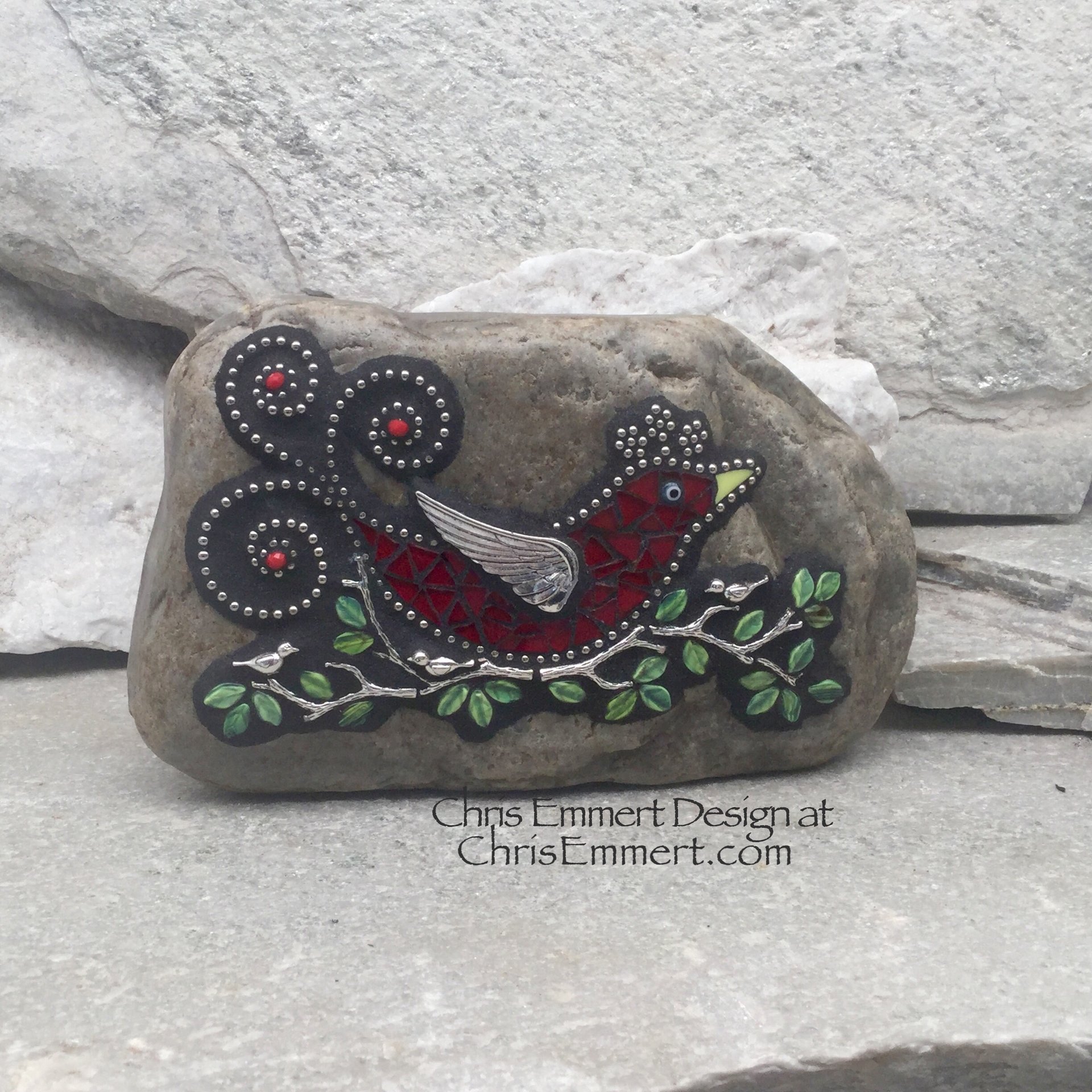 RedBird on a Branch Mosaic-Garden Stone