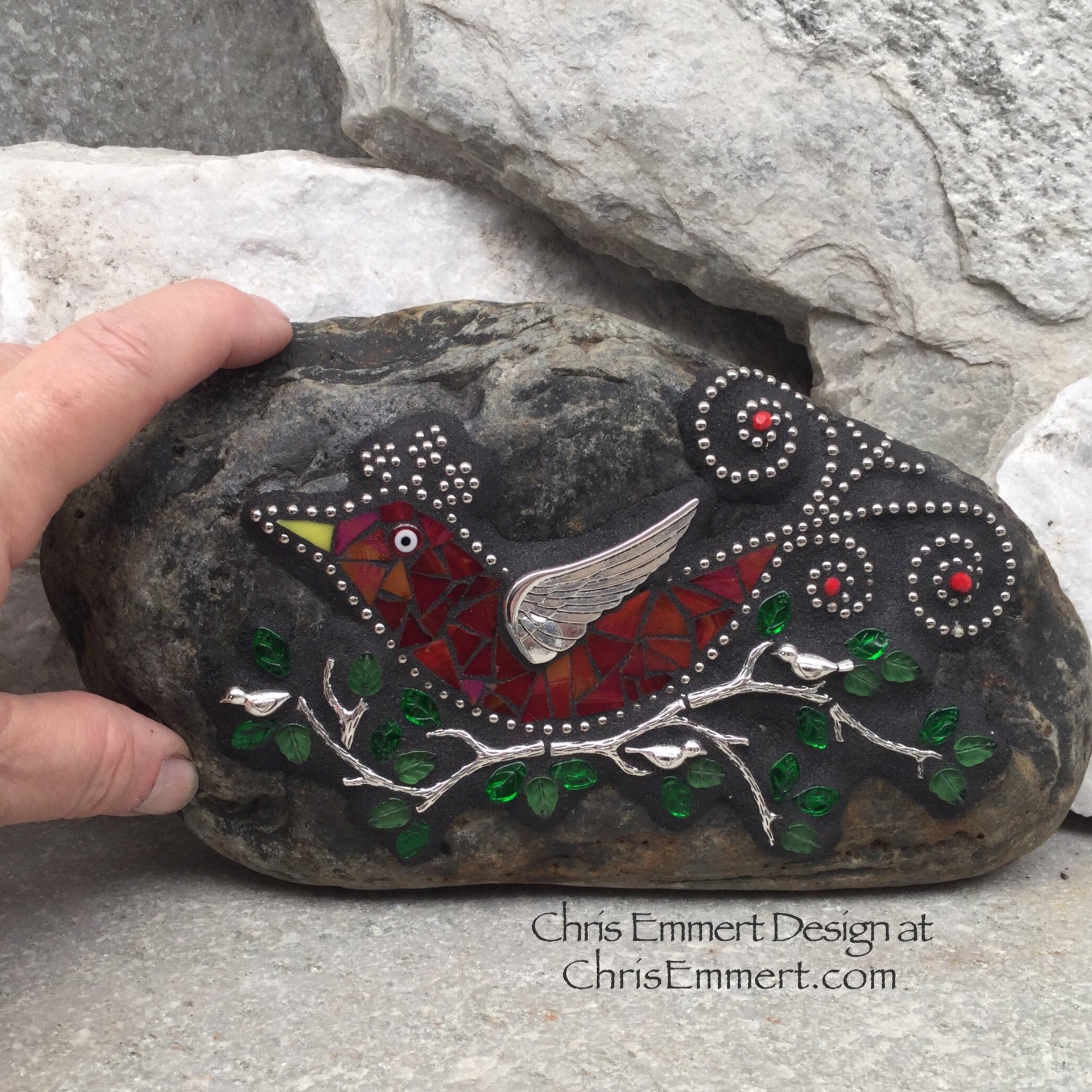 RedBird on a Branch Mosaic-Garden Stone