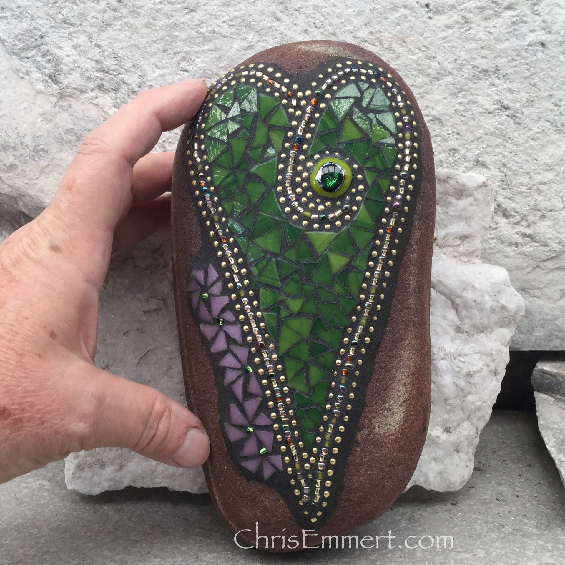 Green Heart, Garden Stone, Mosaic, Garden Decor