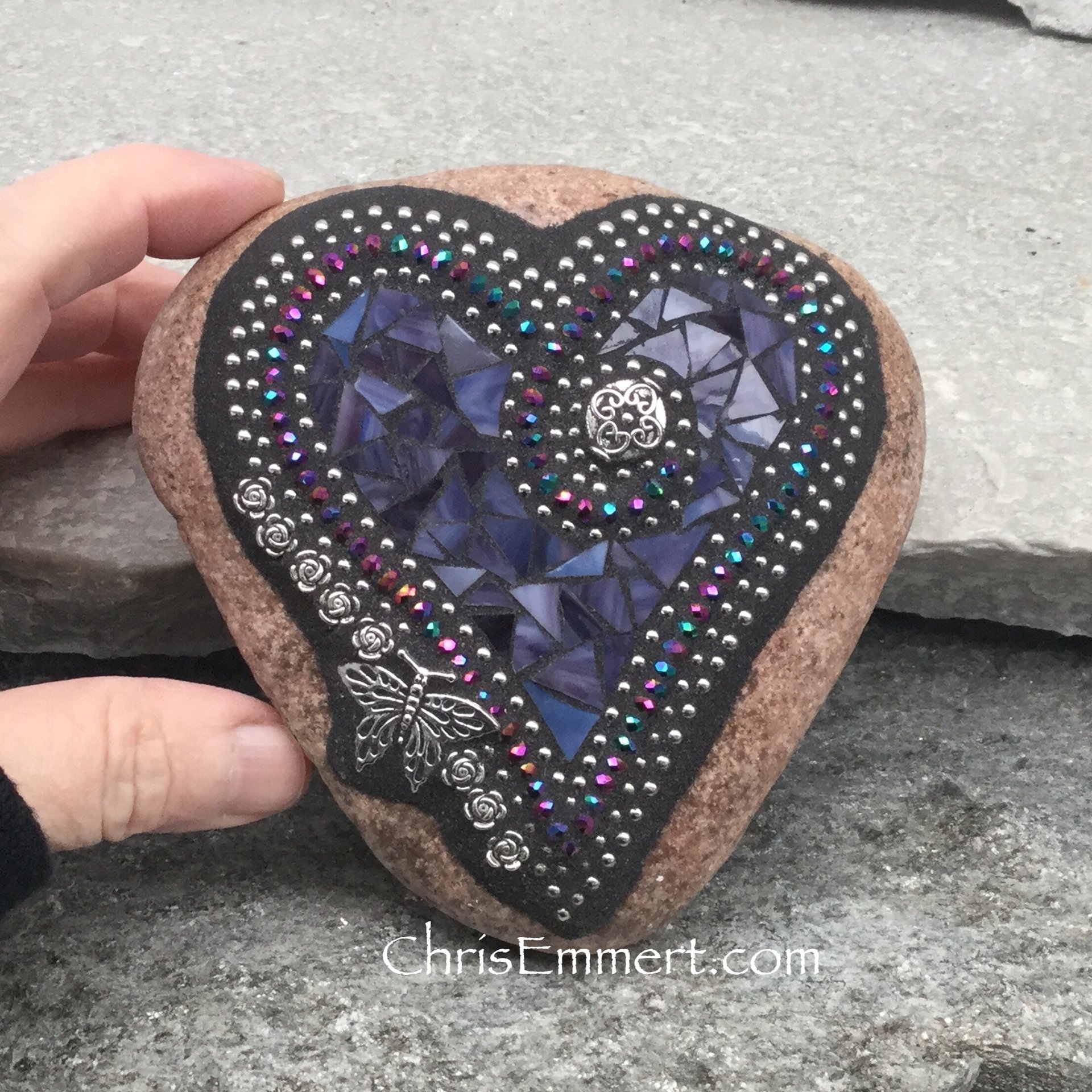 Purple Heart, Mosaic Paperweight / Garden Stone