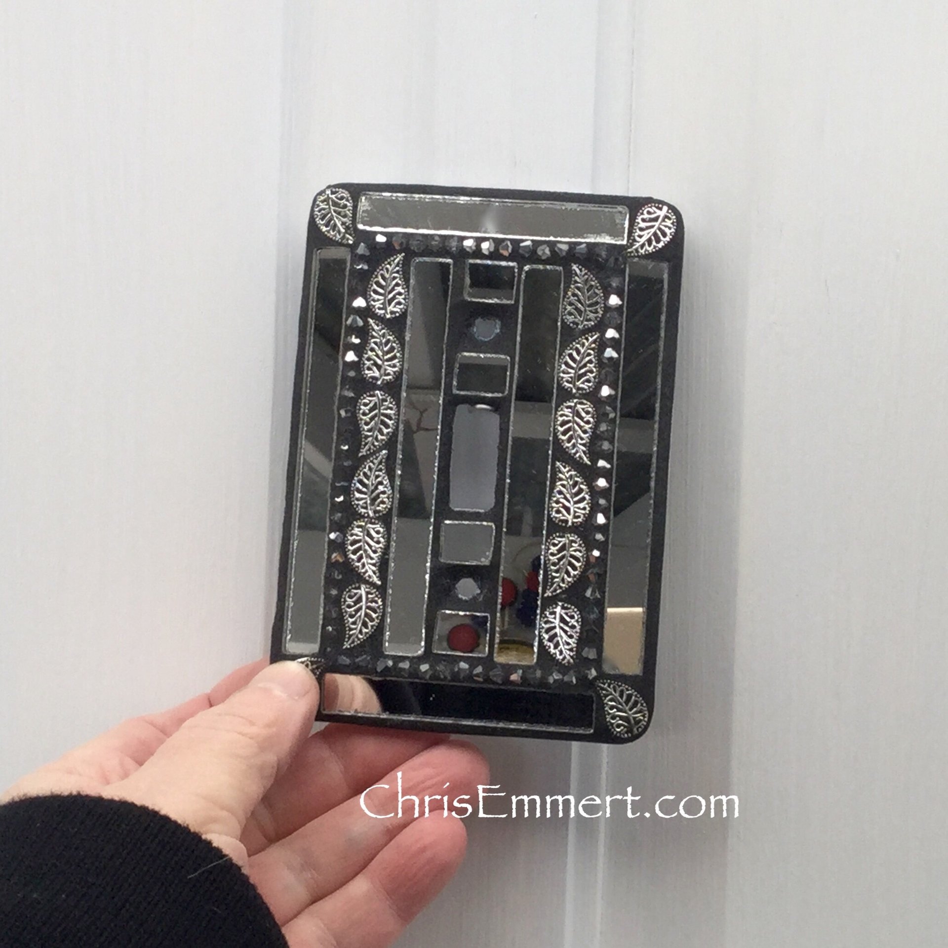 Mirror and Pewter Switch Plate, Leaves