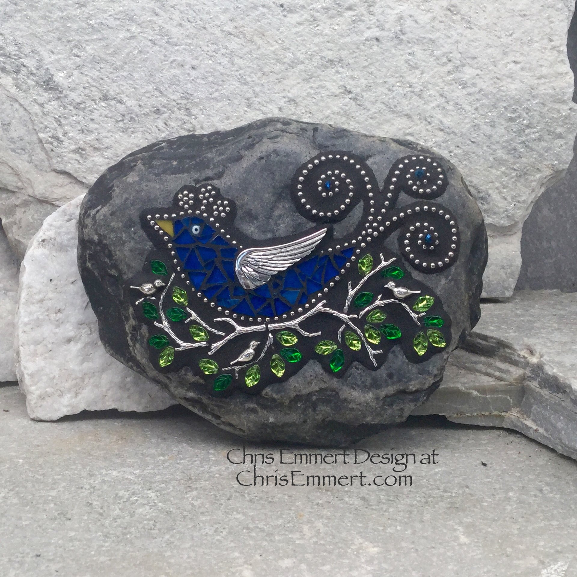 Reserved Blue Bird on a Branch Mosaic-Garden Stone