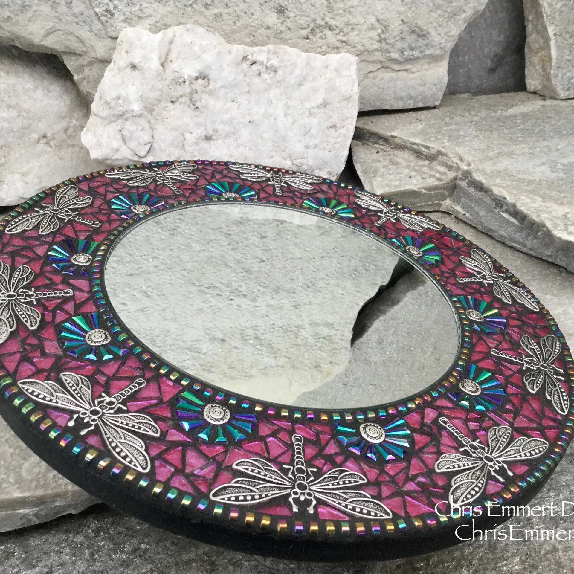 Purple Dragonfly Mosaic Mirror, Round Mosaic Mirror, Home Decor