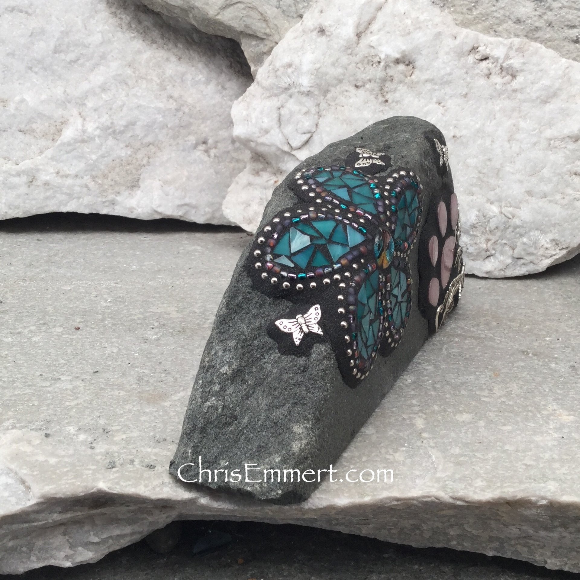 Custom Teal Flower, Paw, Pet Memorial, Garden Stone,  Gardener Gift