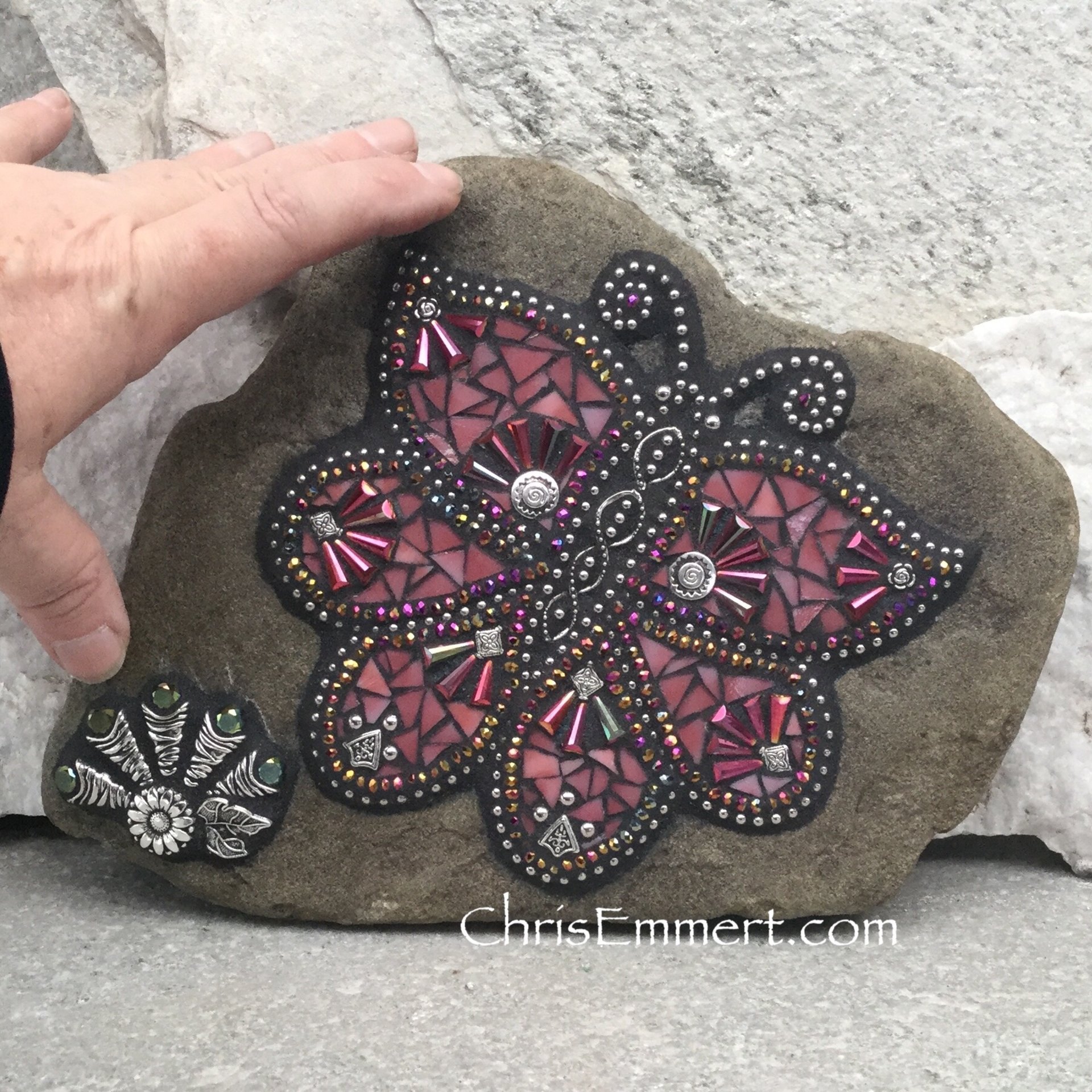 Pink Butterfly Mosaic -Garden Stone