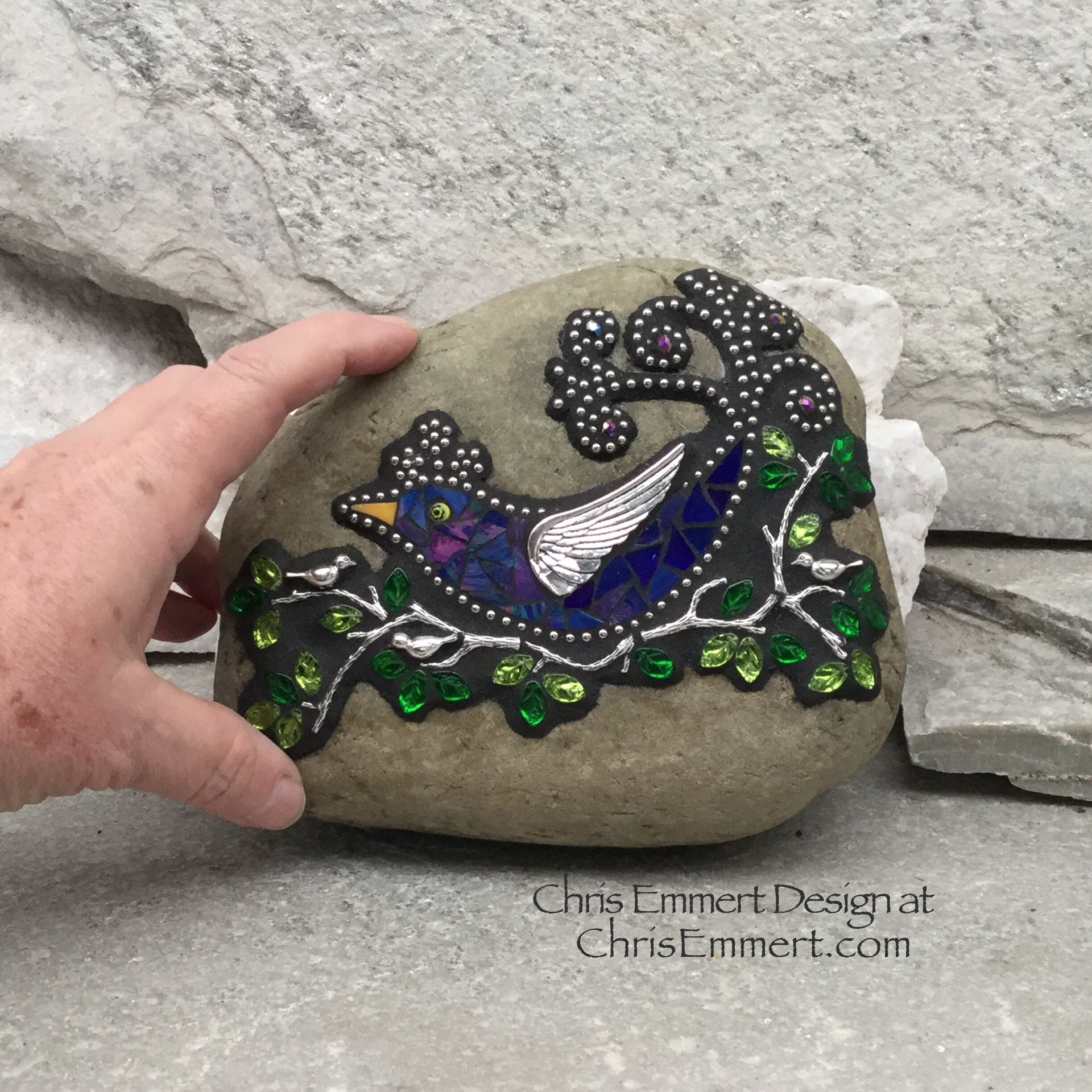 Blue Bird on a Branch Mosaic-Garden Stone