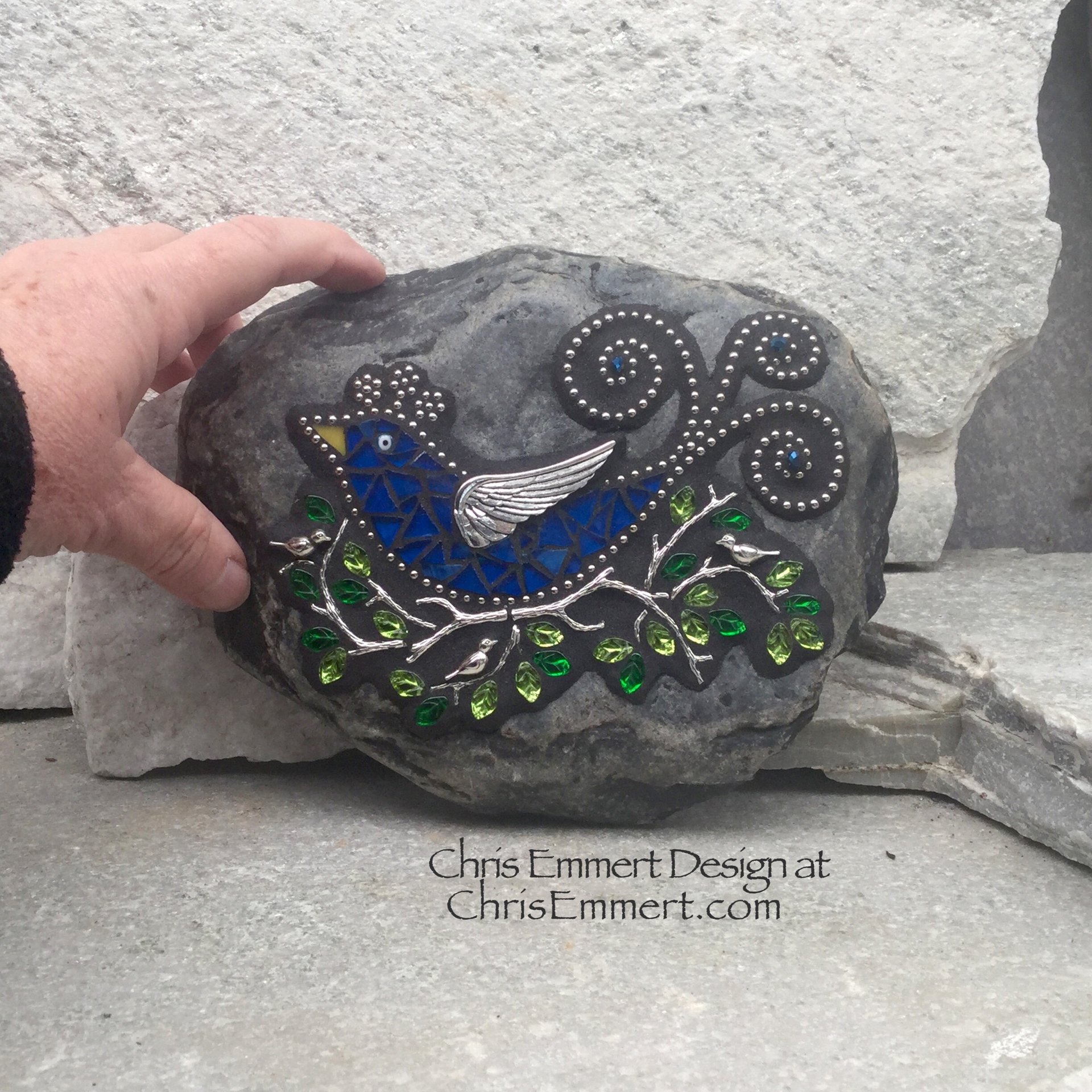 Reserved Blue Bird on a Branch Mosaic-Garden Stone