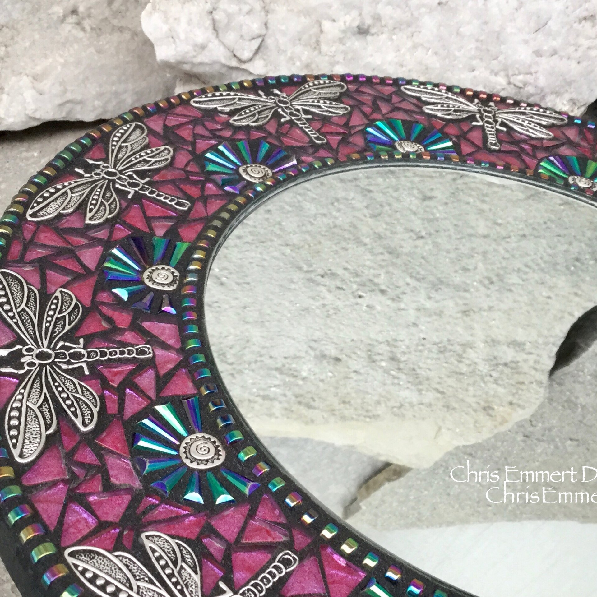 Purple Dragonfly Mosaic Mirror, Round Mosaic Mirror, Home Decor