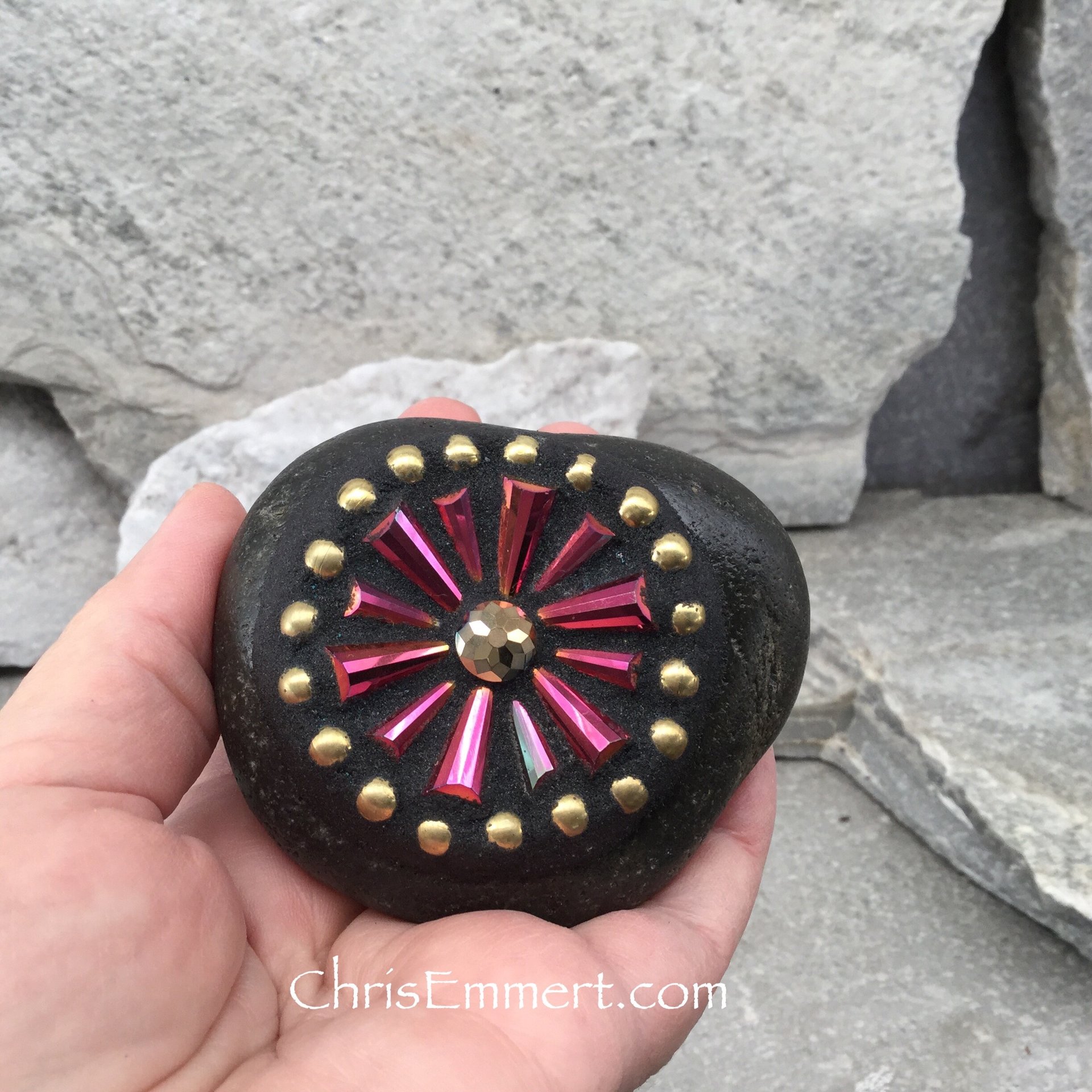Stocking Stuffer Garden Stone/Paperweights #3 Group, Mosaic Hearts and Bursts,  Mosaic Garden Stone, Gardening Gift,