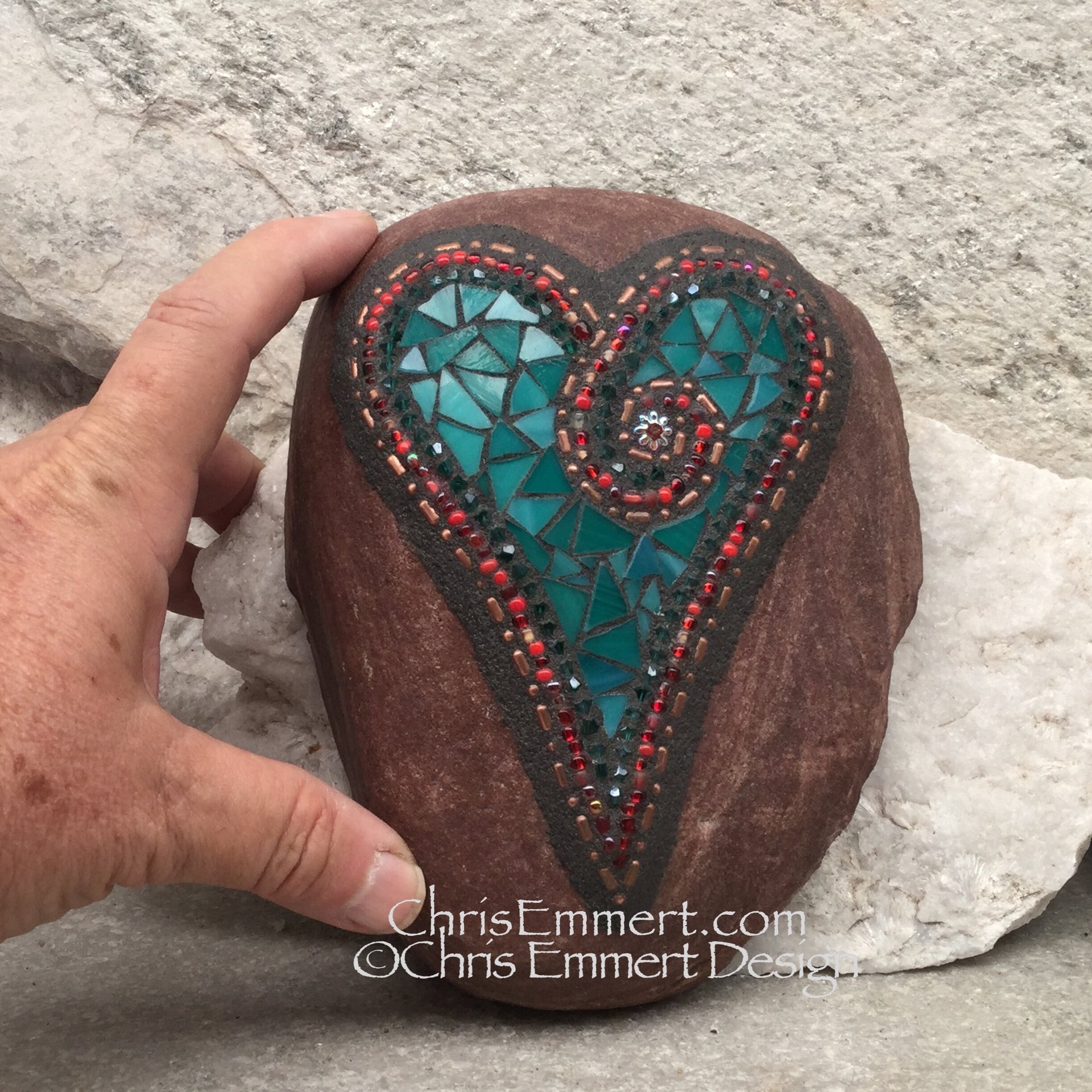 Mosaic Heart Garden Stone