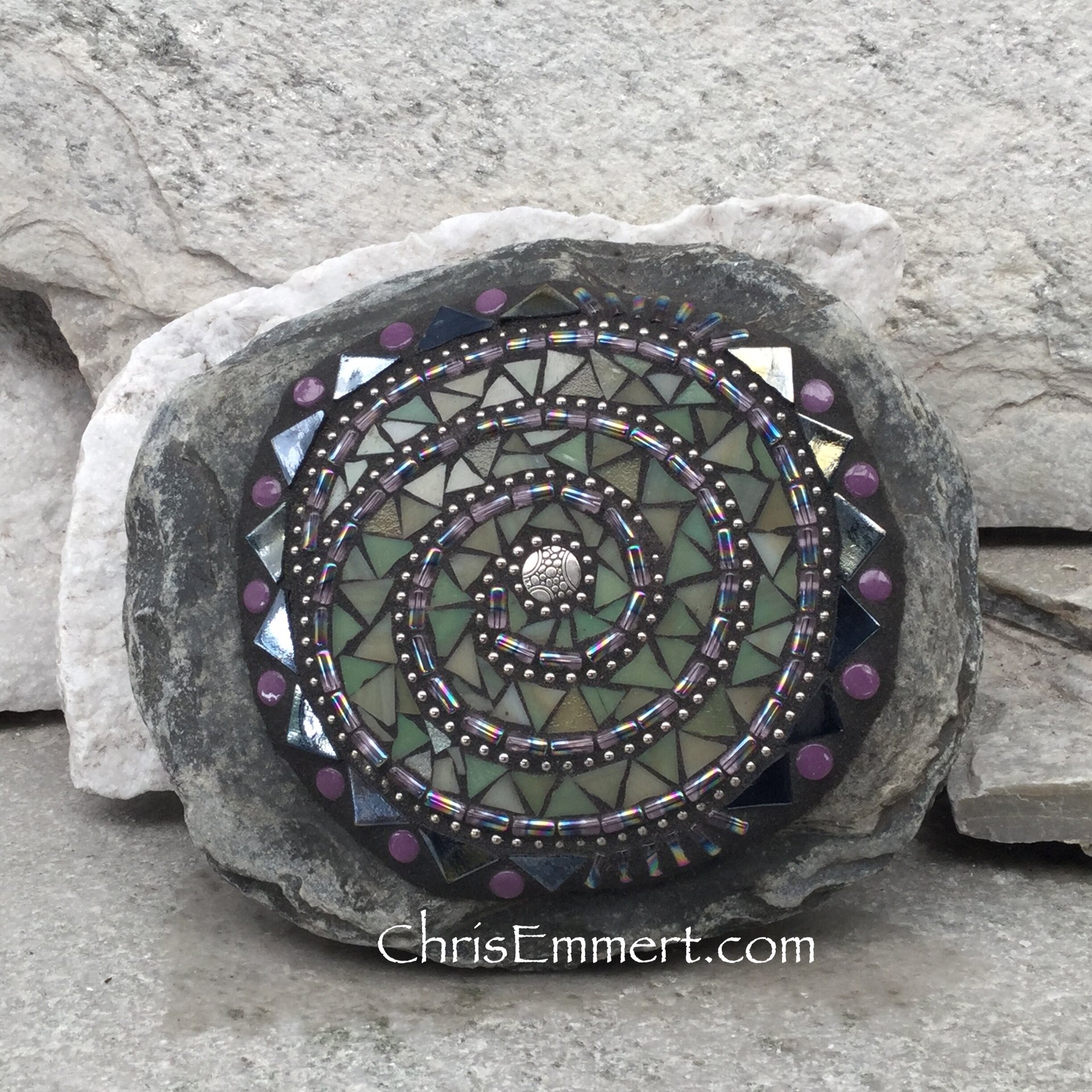 Olive Green and Lavender Mosaic Swirl,  Mosaic Garden Stone. Gardener Gift