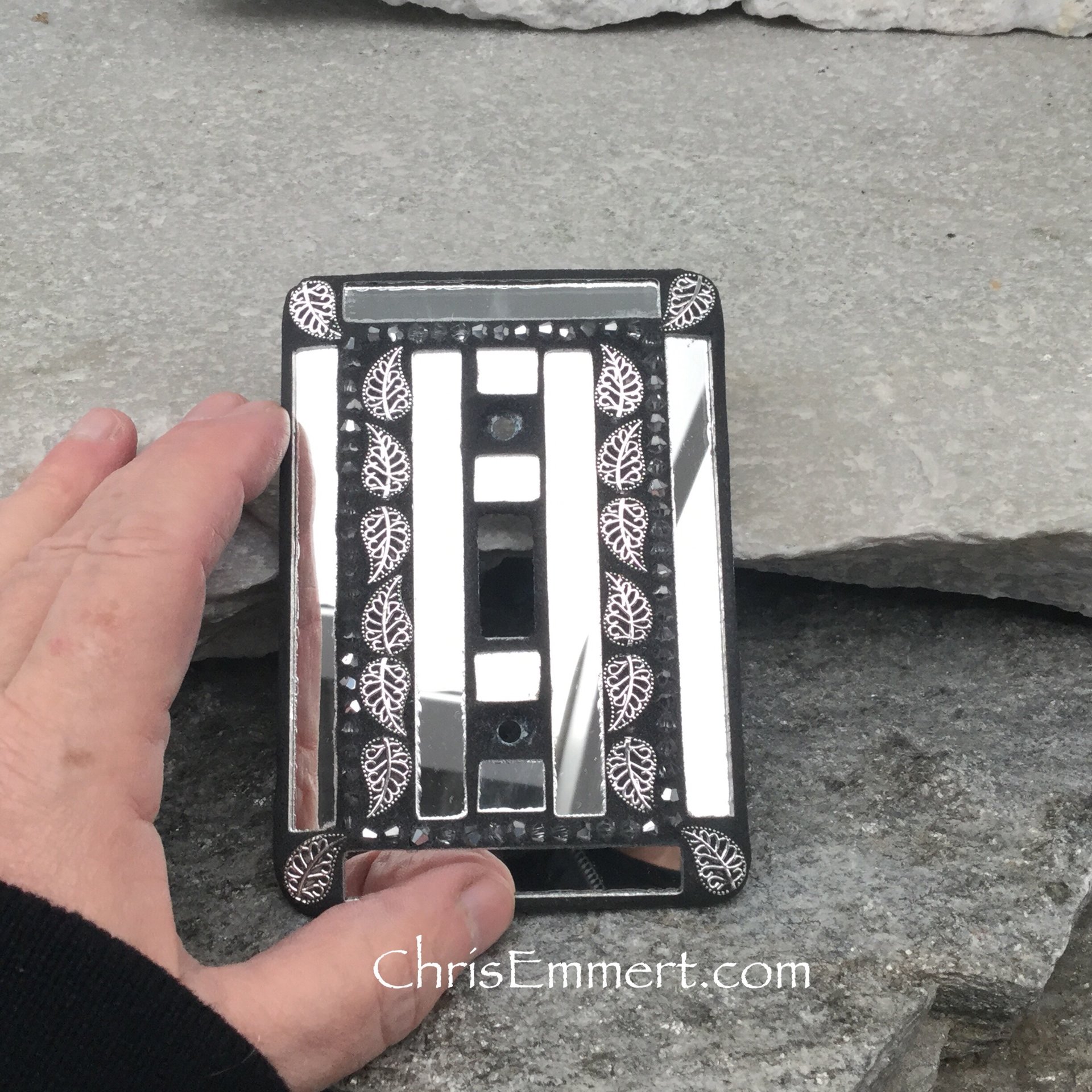 Mirror and Pewter Switch Plate, Leaves
