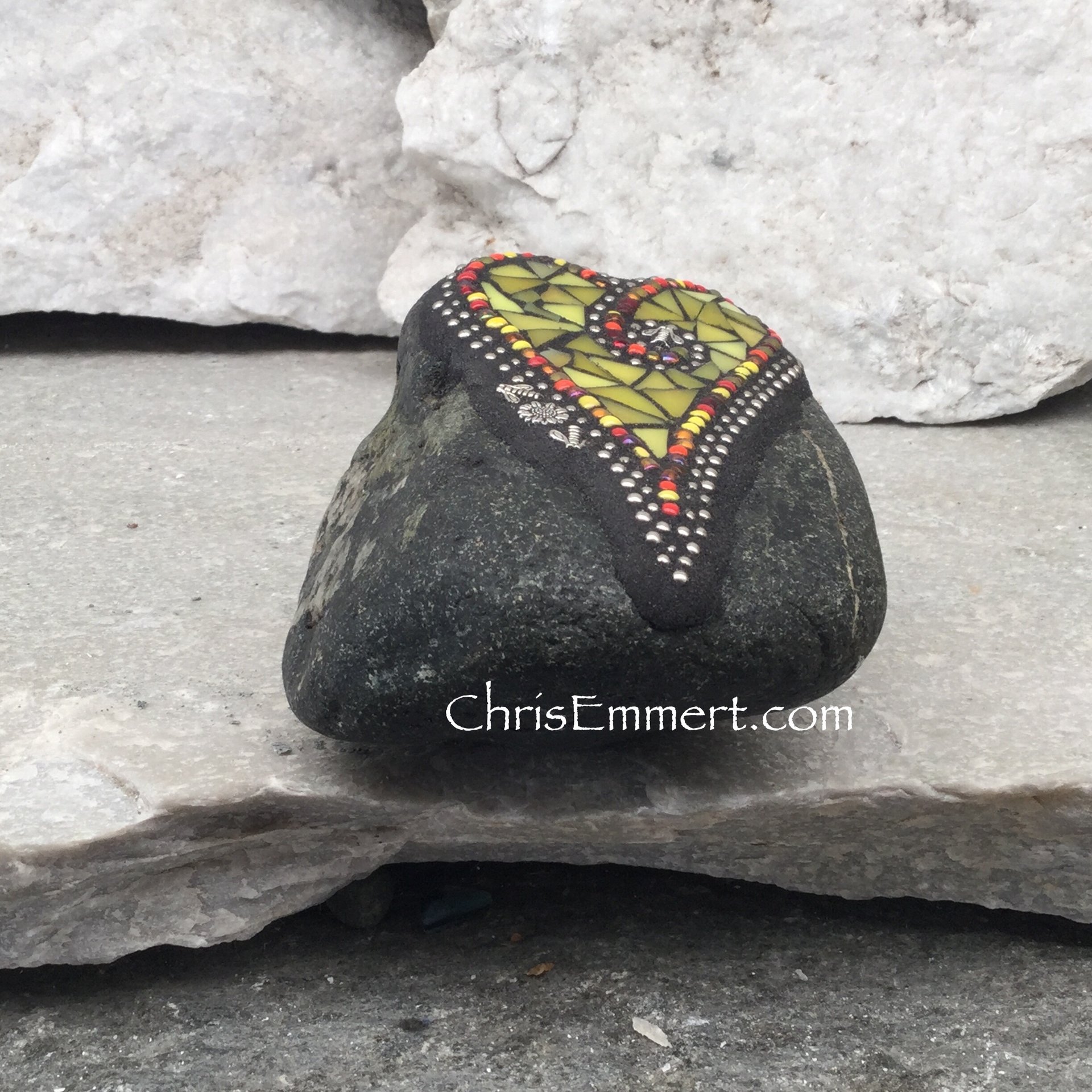 Yellow Mosaic Heart, Mosaic Rock, Mosaic Garden Stone, Home Decor, Gardening, Gardening Gift,