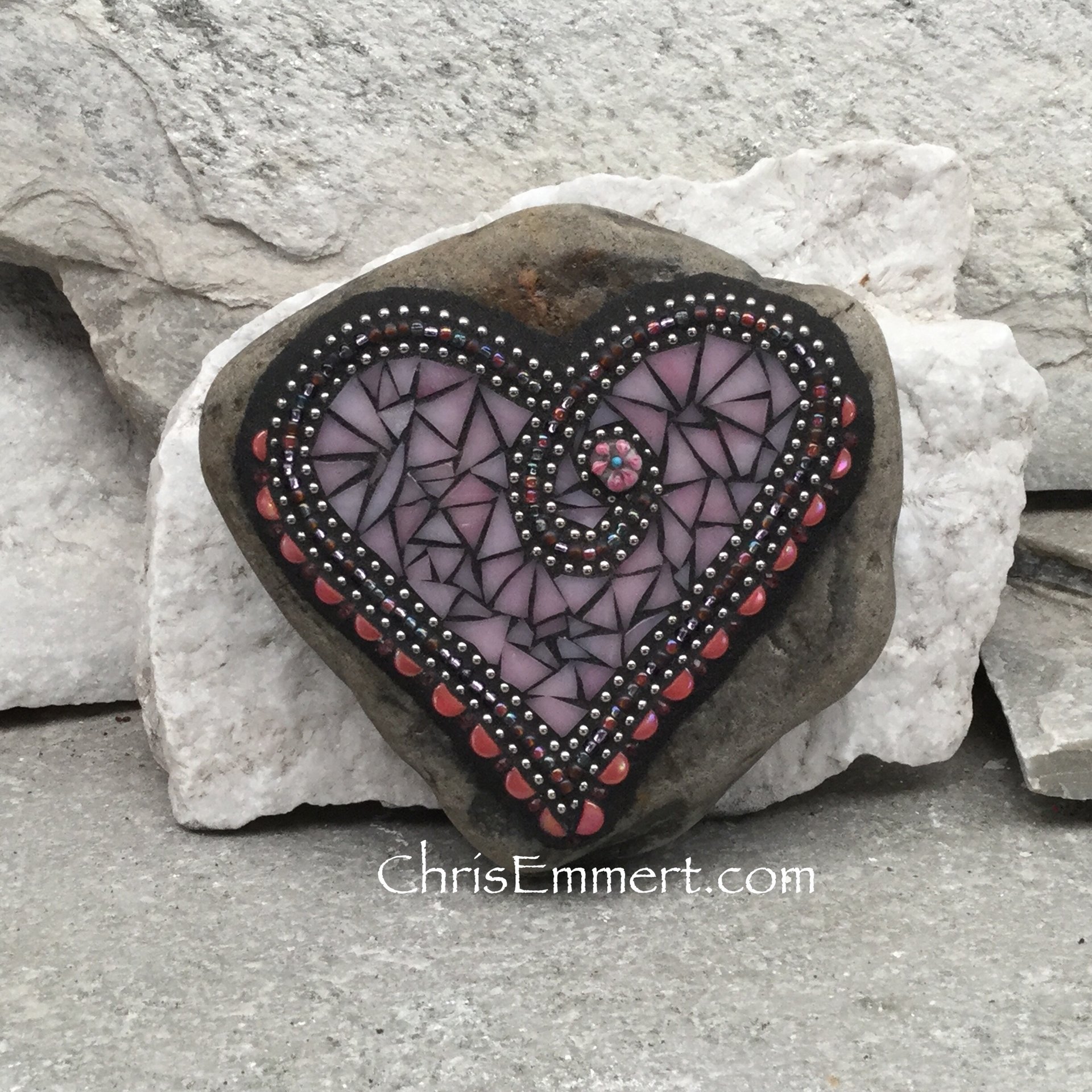 Medium Pink Heart, Garden Stone, Mosaic, Garden Decor