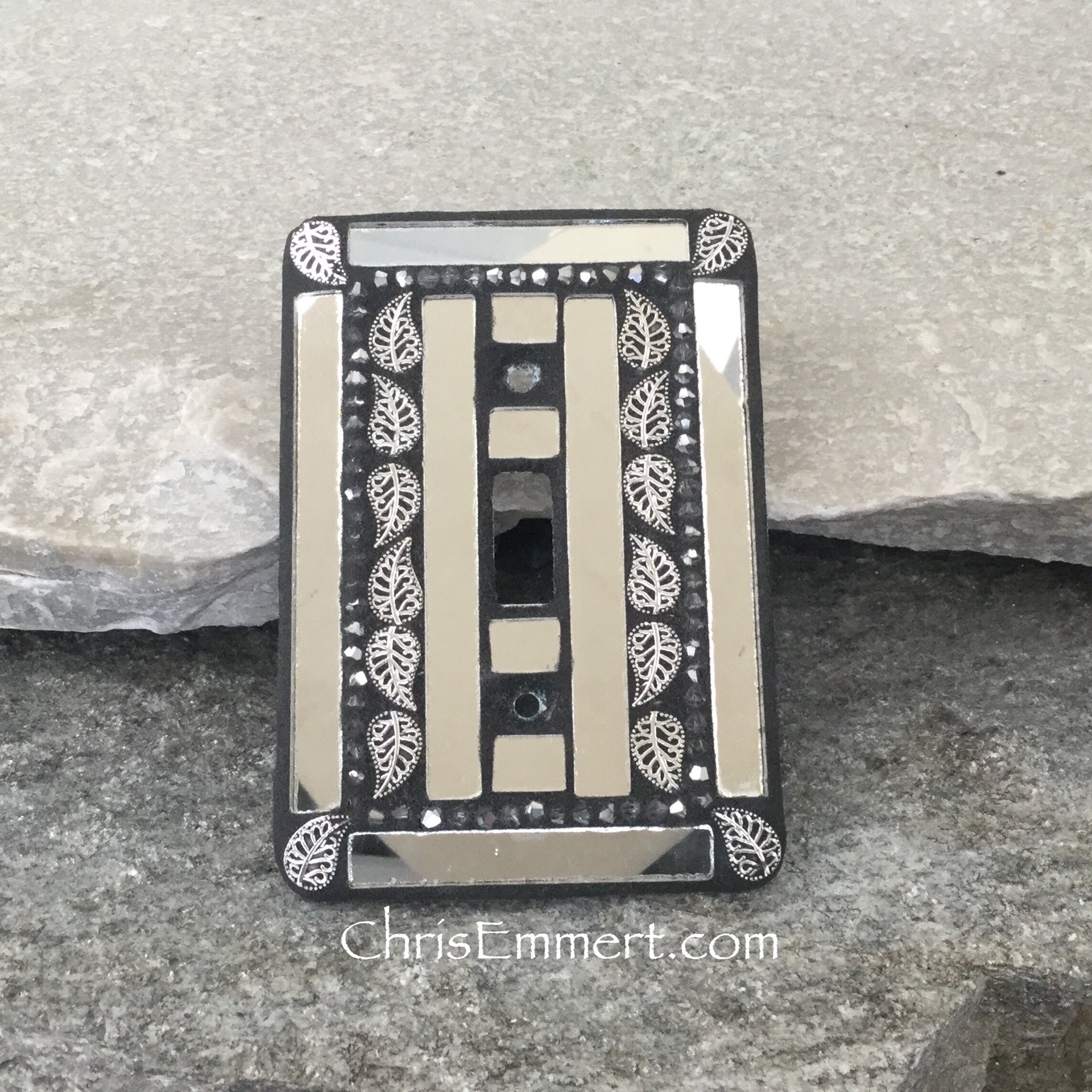 Mirror and Pewter Switch Plate, Leaves