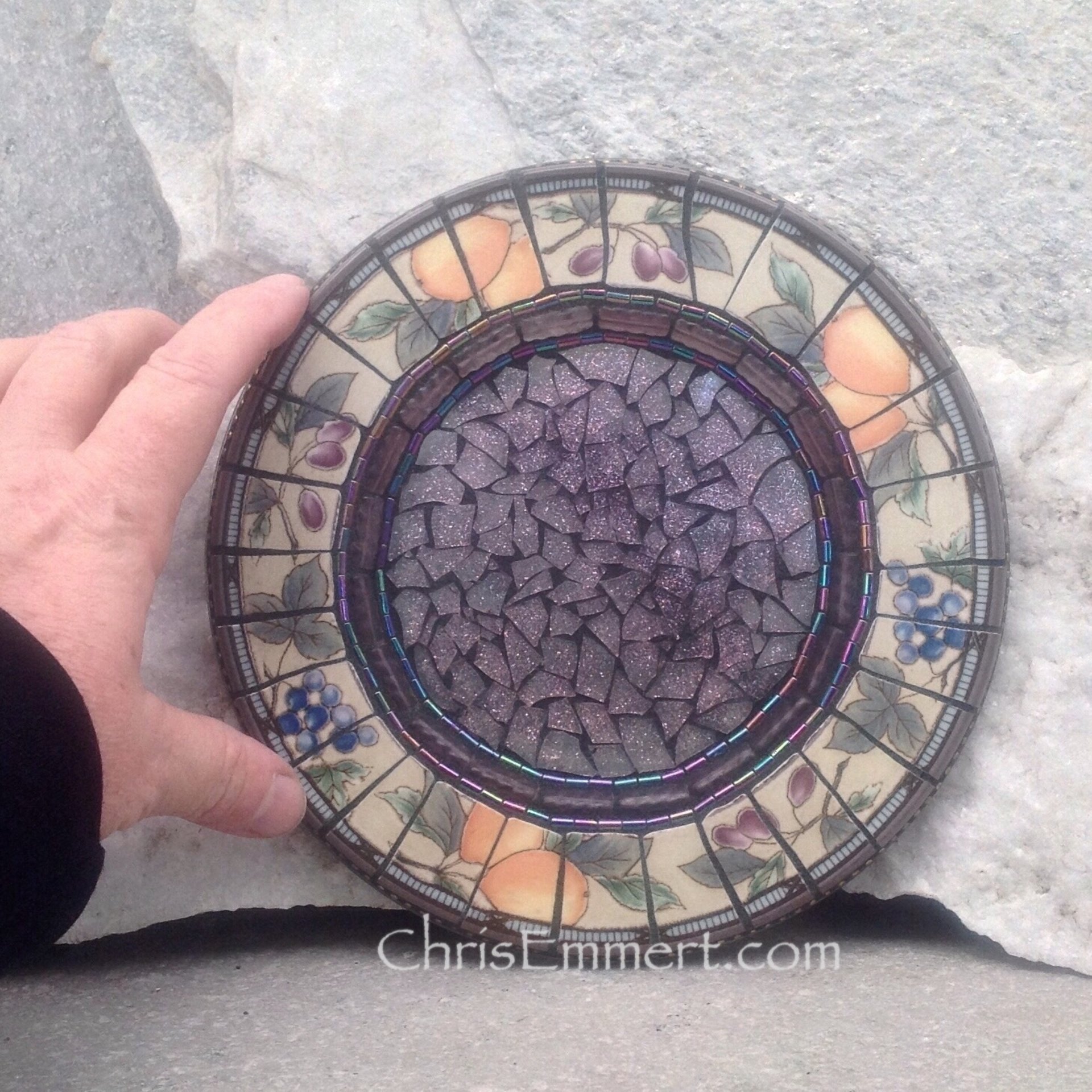 Mosaic Trivet - Candle Plate, Home Decor, Purple Mixed Media Art,