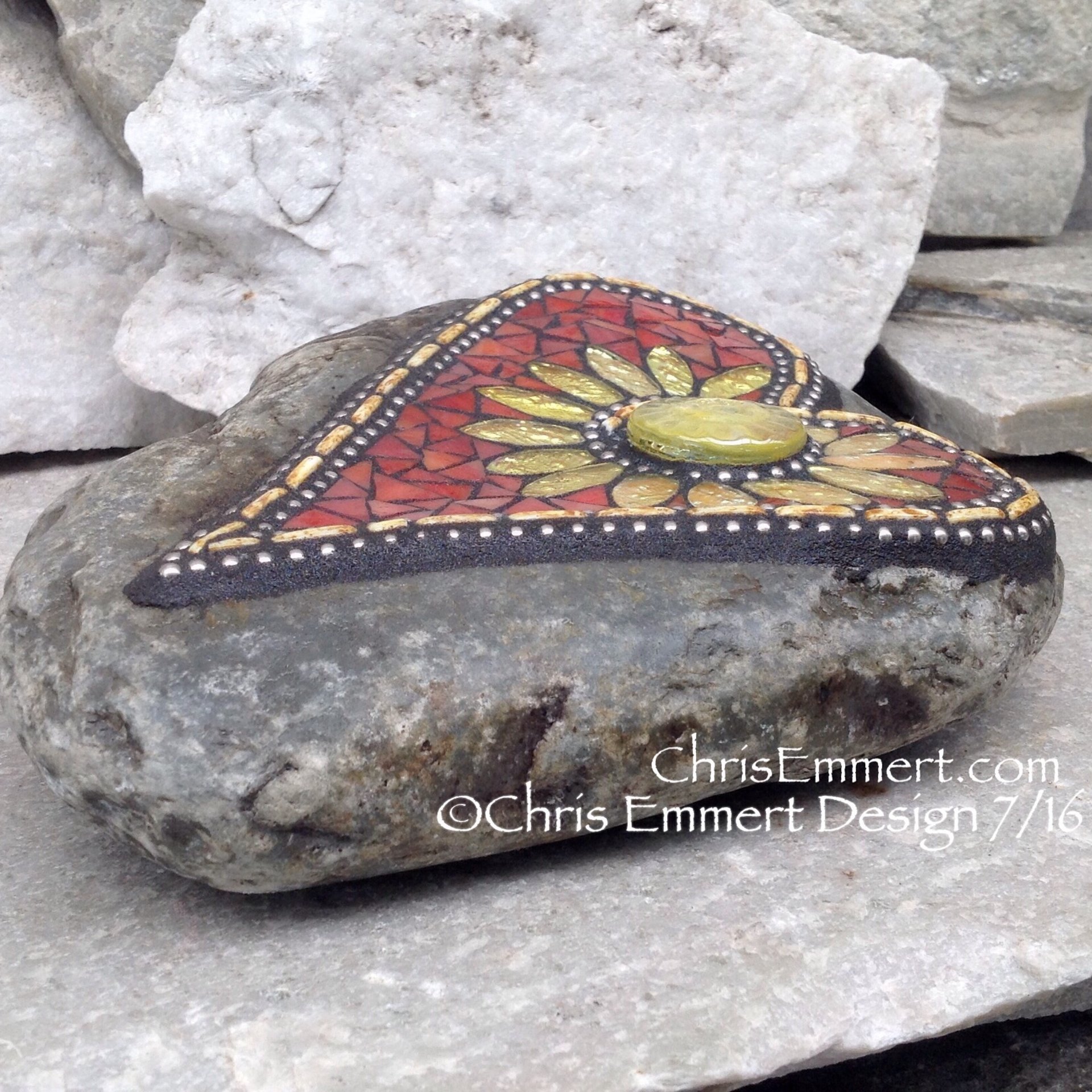 Sunflower Heart, Mosaic Rock, Gardener Gift, Home Decor, Mosaic Garden Stone