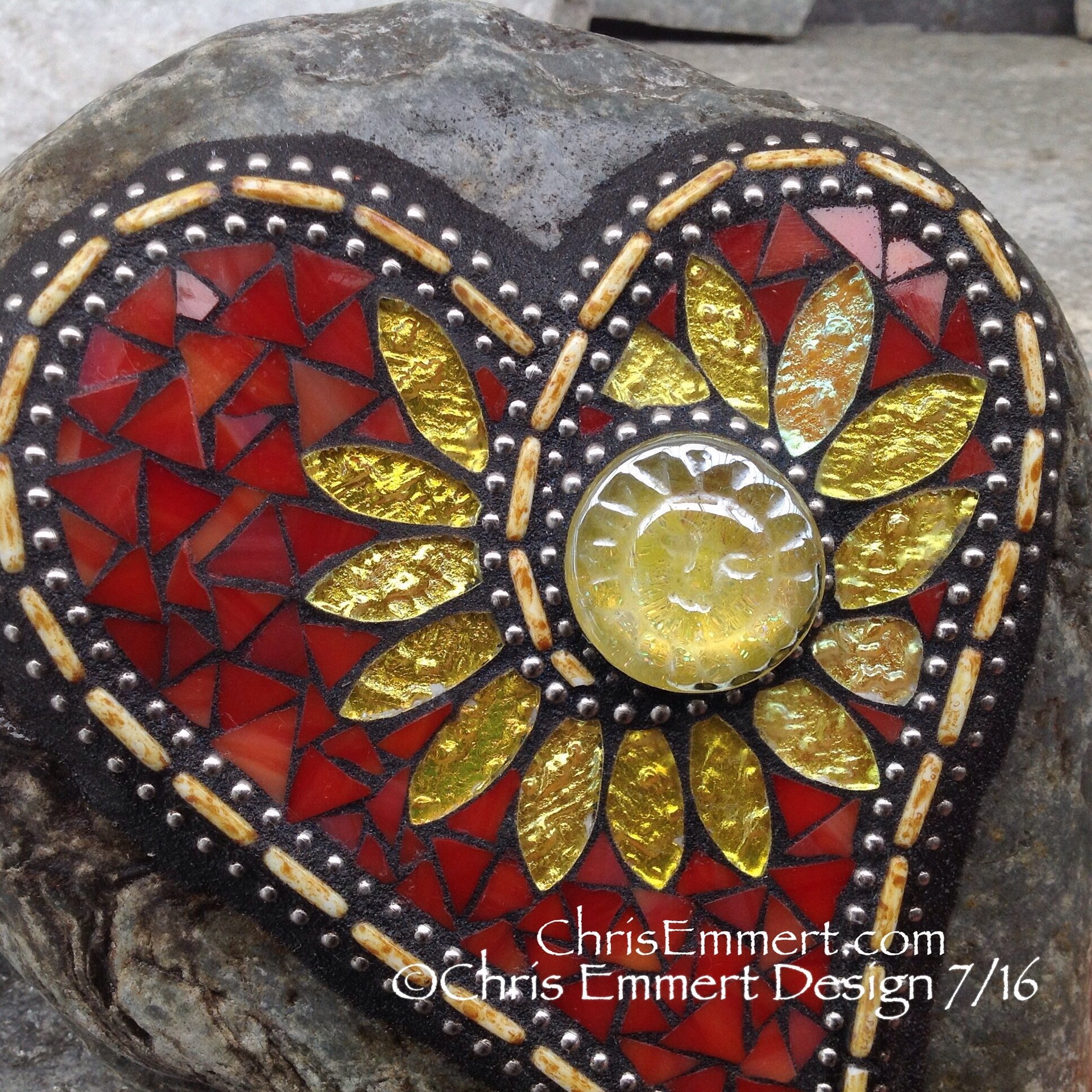 Sunflower Heart, Mosaic Rock, Gardener Gift, Home Decor, Mosaic Garden Stone