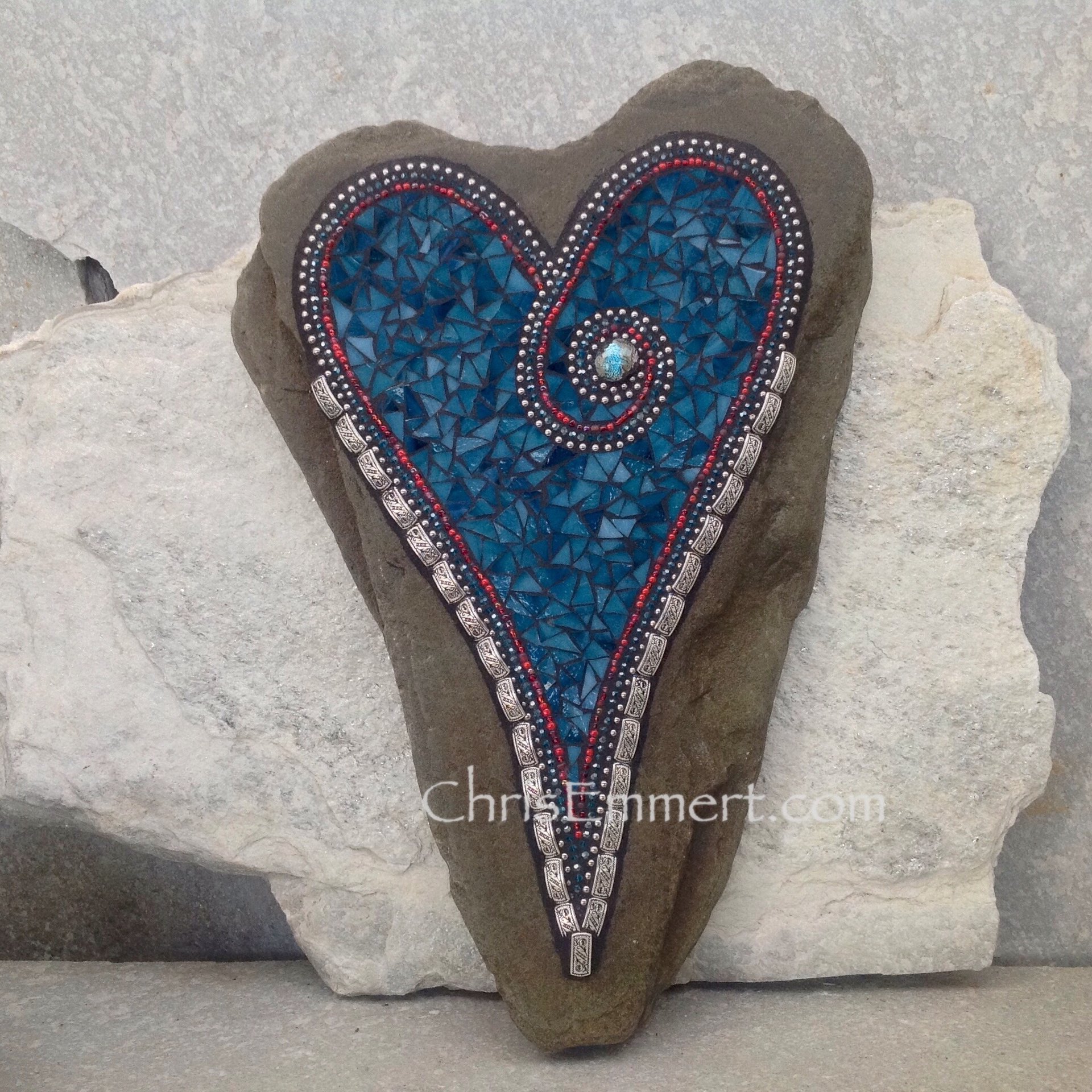 Large Turquoise Heart  Mosaic Garden Stone
