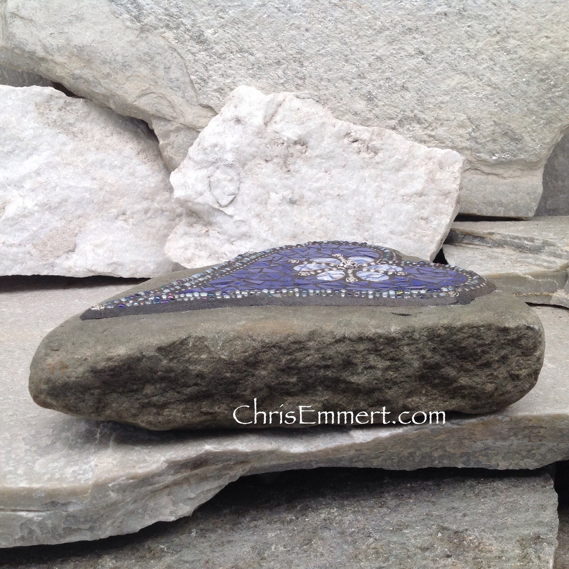 Cobalt Blue Mosaic Heart, Mosaic Rock, Mosaic Garden Stone, Home Decor, Garden Gift, Gardener