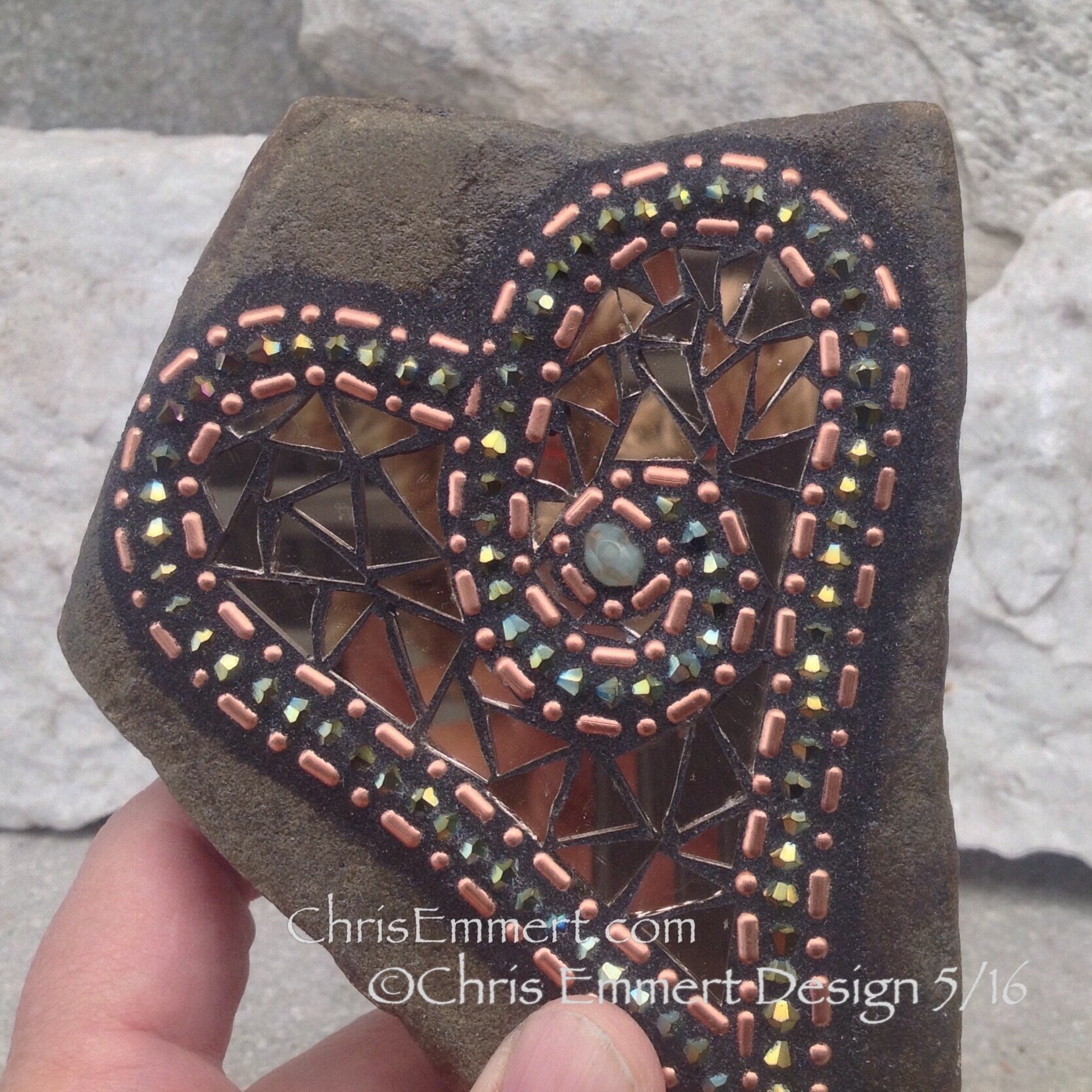 Copper and Bronze Mirror, Heart Mosaic -Garden Stone