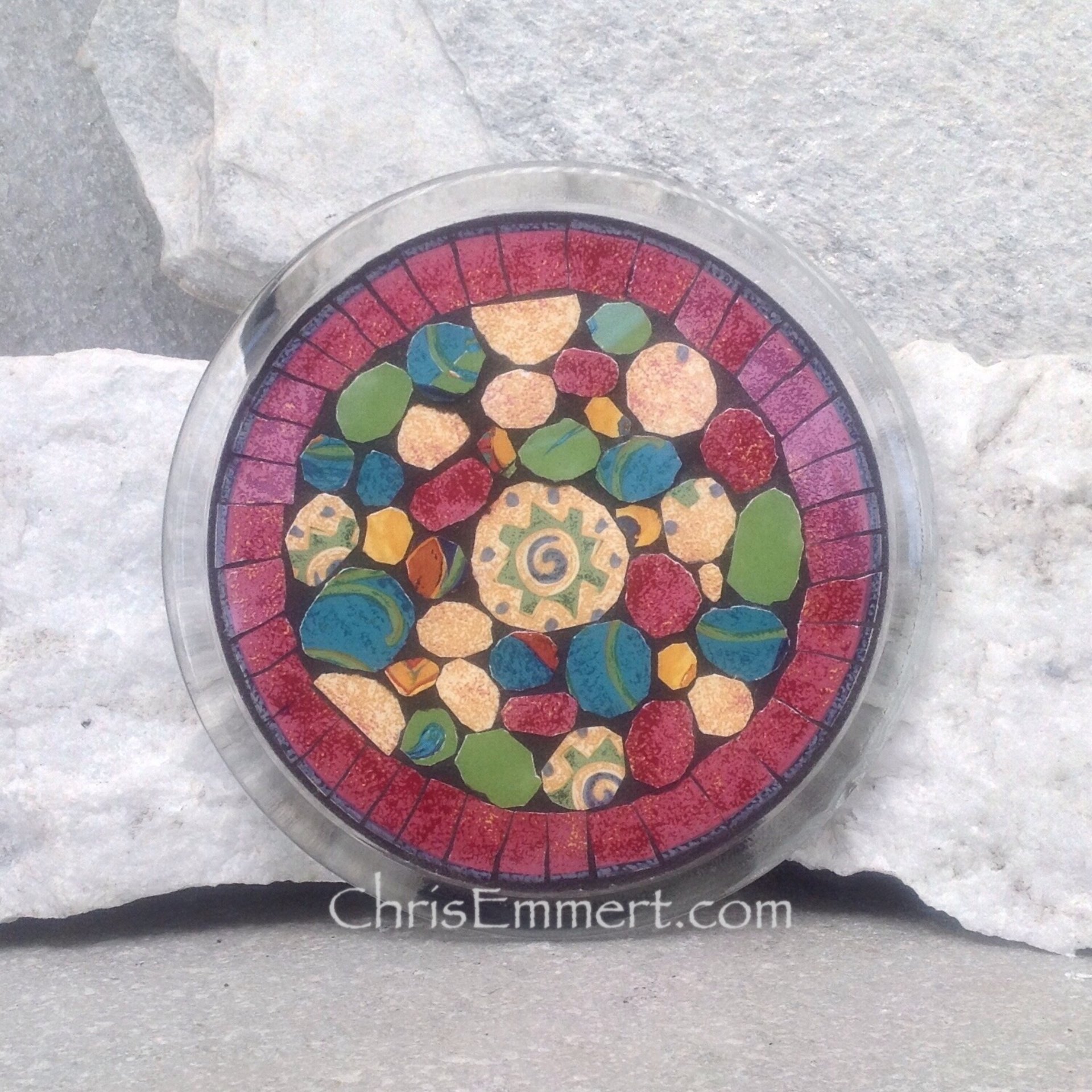 Mosaic Trivet, Candle Plate, Home Decor,  Mixed Media Art, Red, Green, Blue