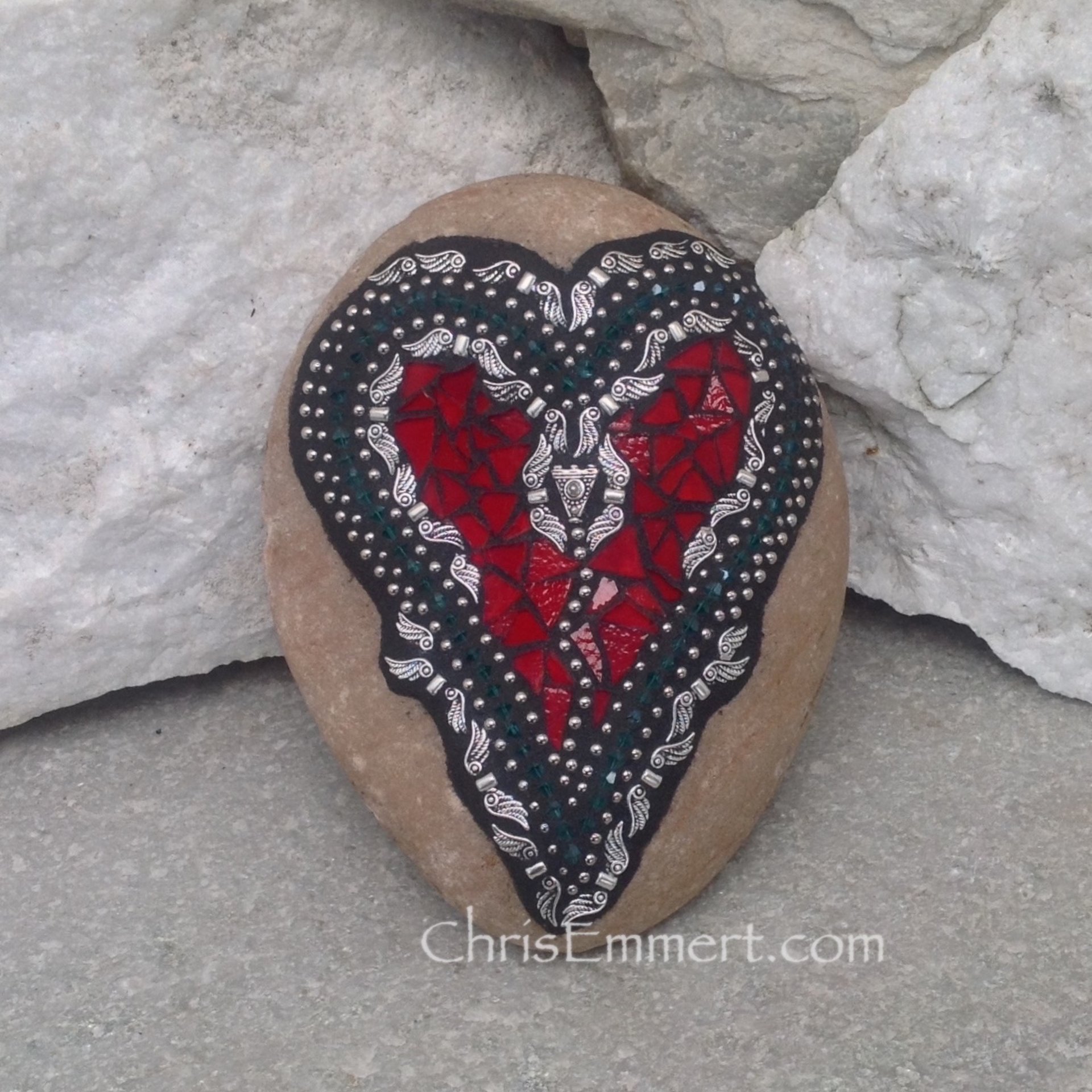 Angel Wing Mosaic Red Heart