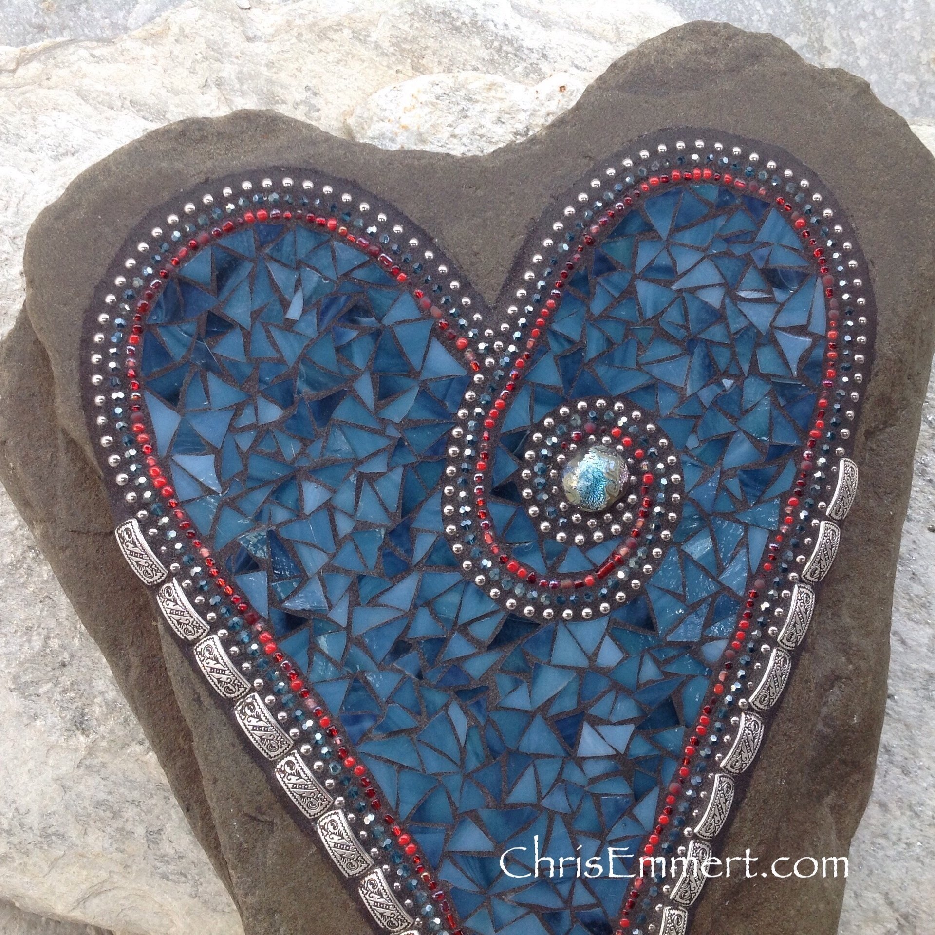 Large Turquoise Heart  Mosaic Garden Stone