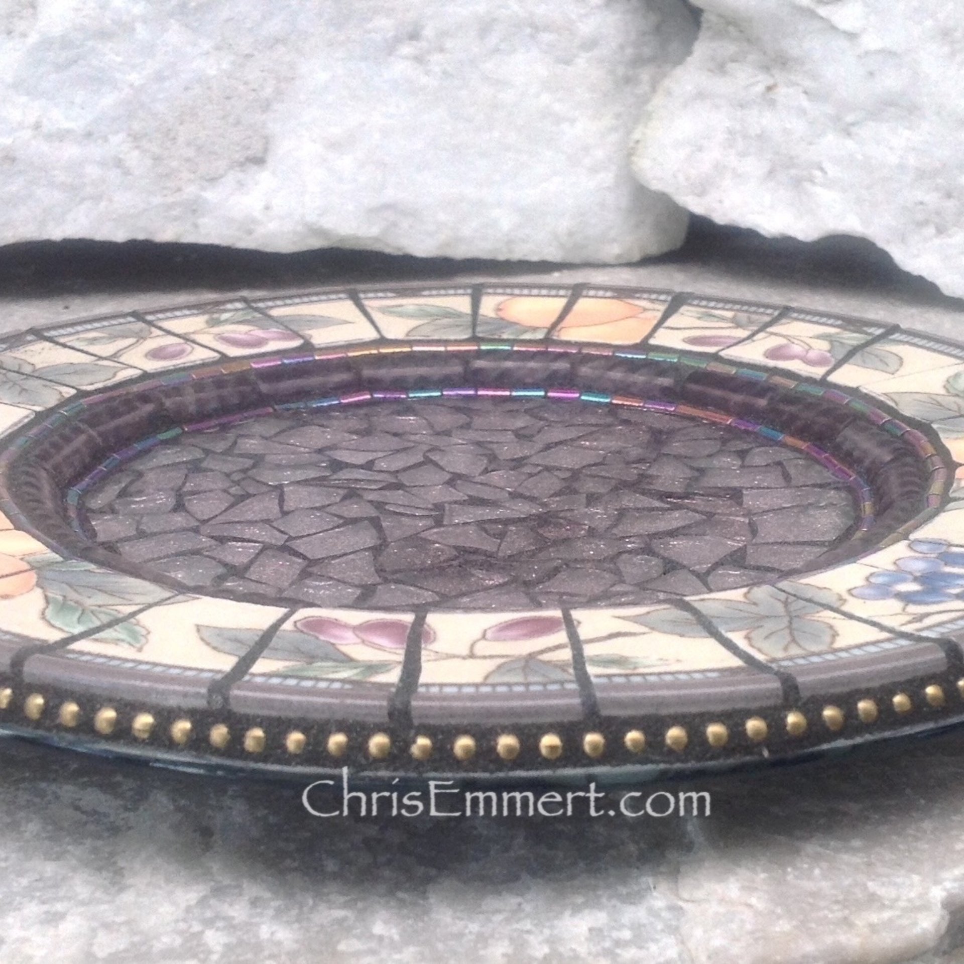 Mosaic Trivet - Candle Plate, Home Decor, Purple Mixed Media Art,