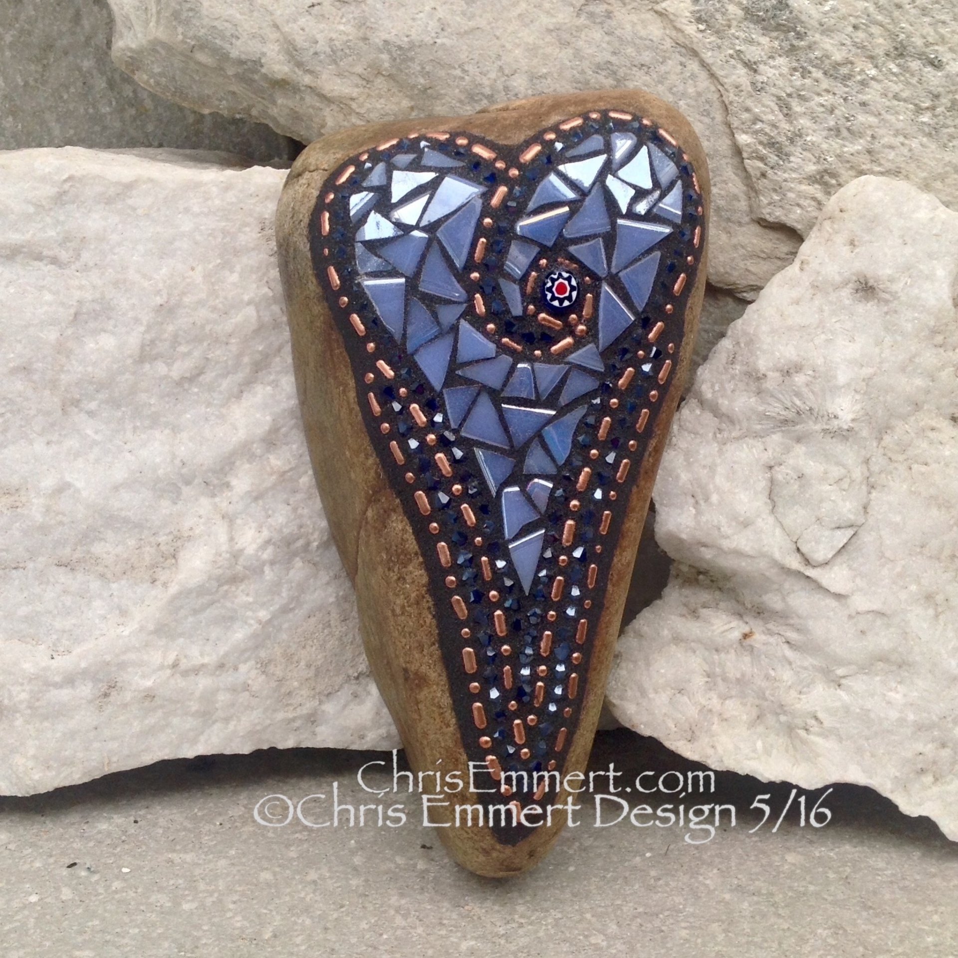 Copper and Blue ( Glow in the Dark) Heart -Mosaic / Garden Stone