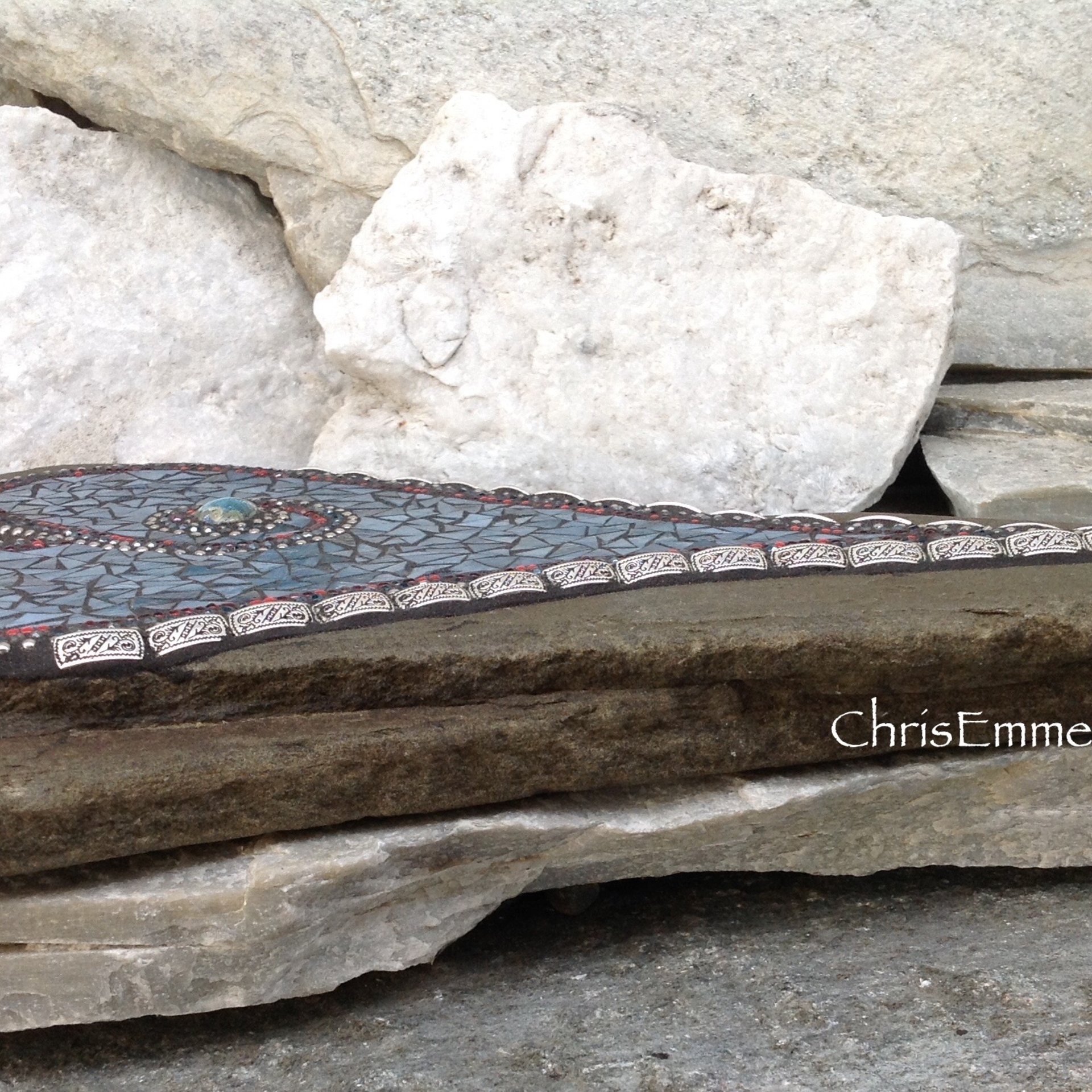 Large Turquoise Heart  Mosaic Garden Stone