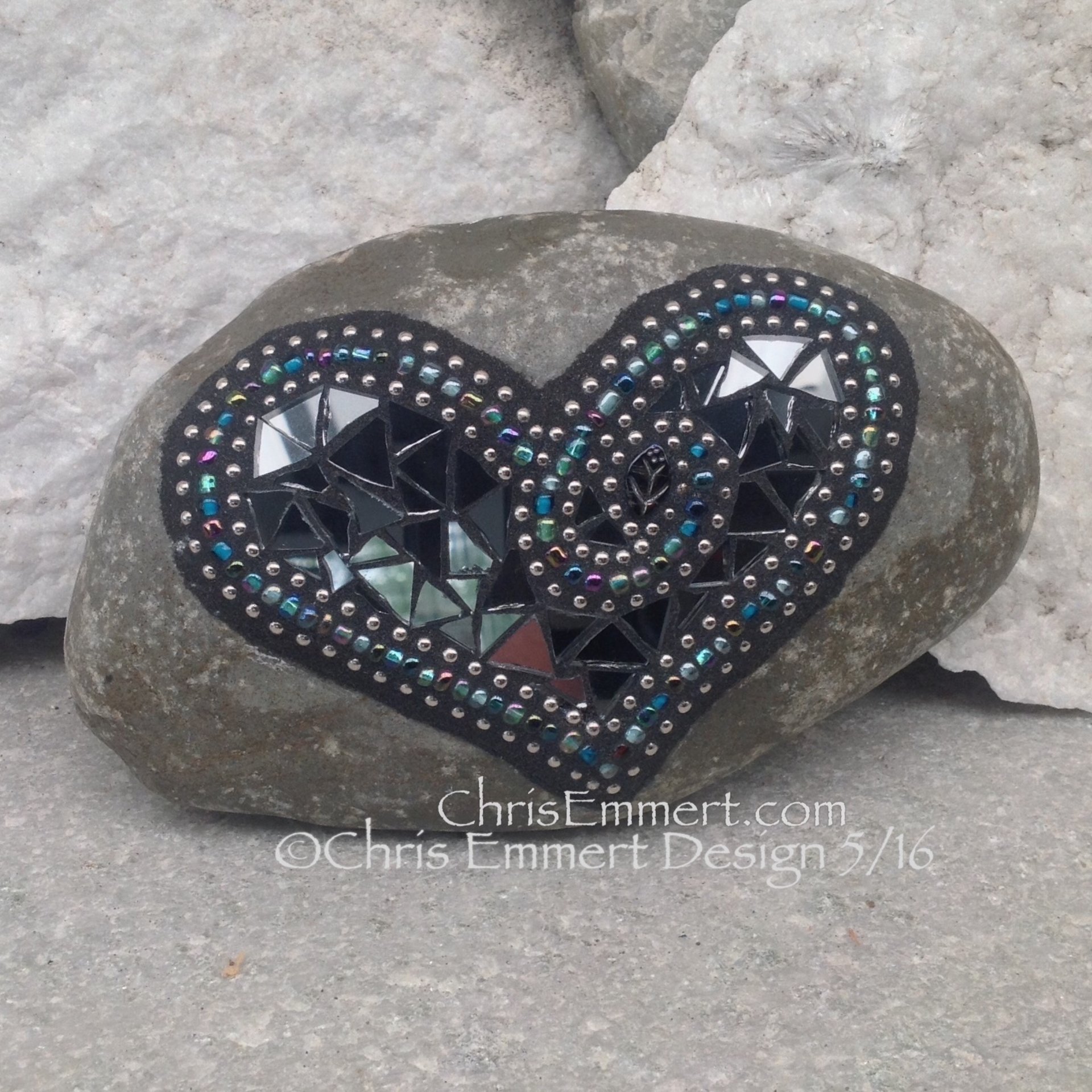 Smoked Mirror, Heart, Teal, Mosaic, Garden Stone, Gardener Gift, Home Decor, Garden Decor