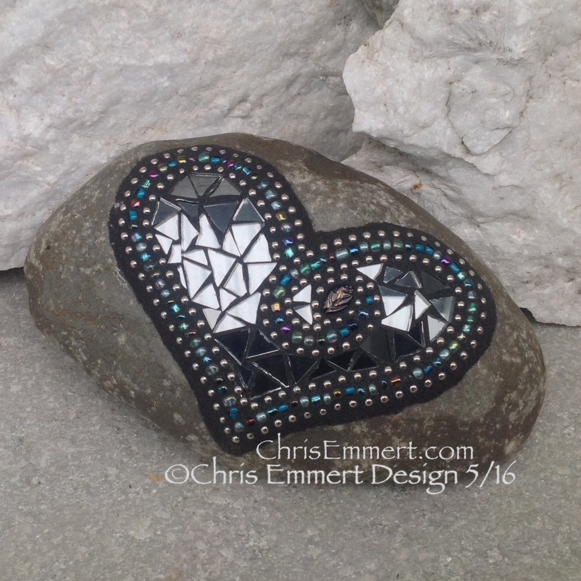 Smoked Mirror, Heart, Teal, Mosaic, Garden Stone, Gardener Gift, Home Decor, Garden Decor