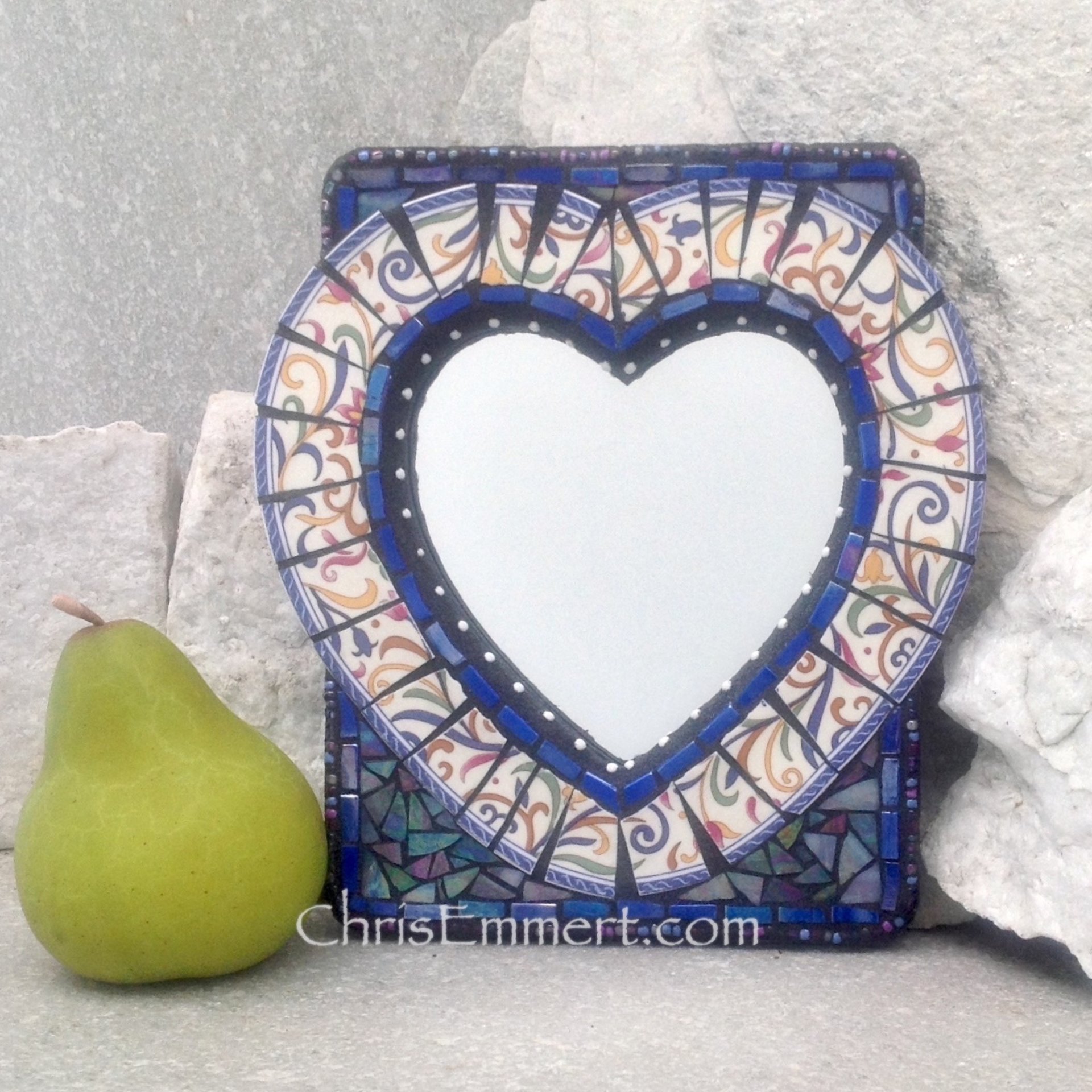 Mixed Media Mosaic Mirror, #2, Heart Shaped Mirror, Home Decor