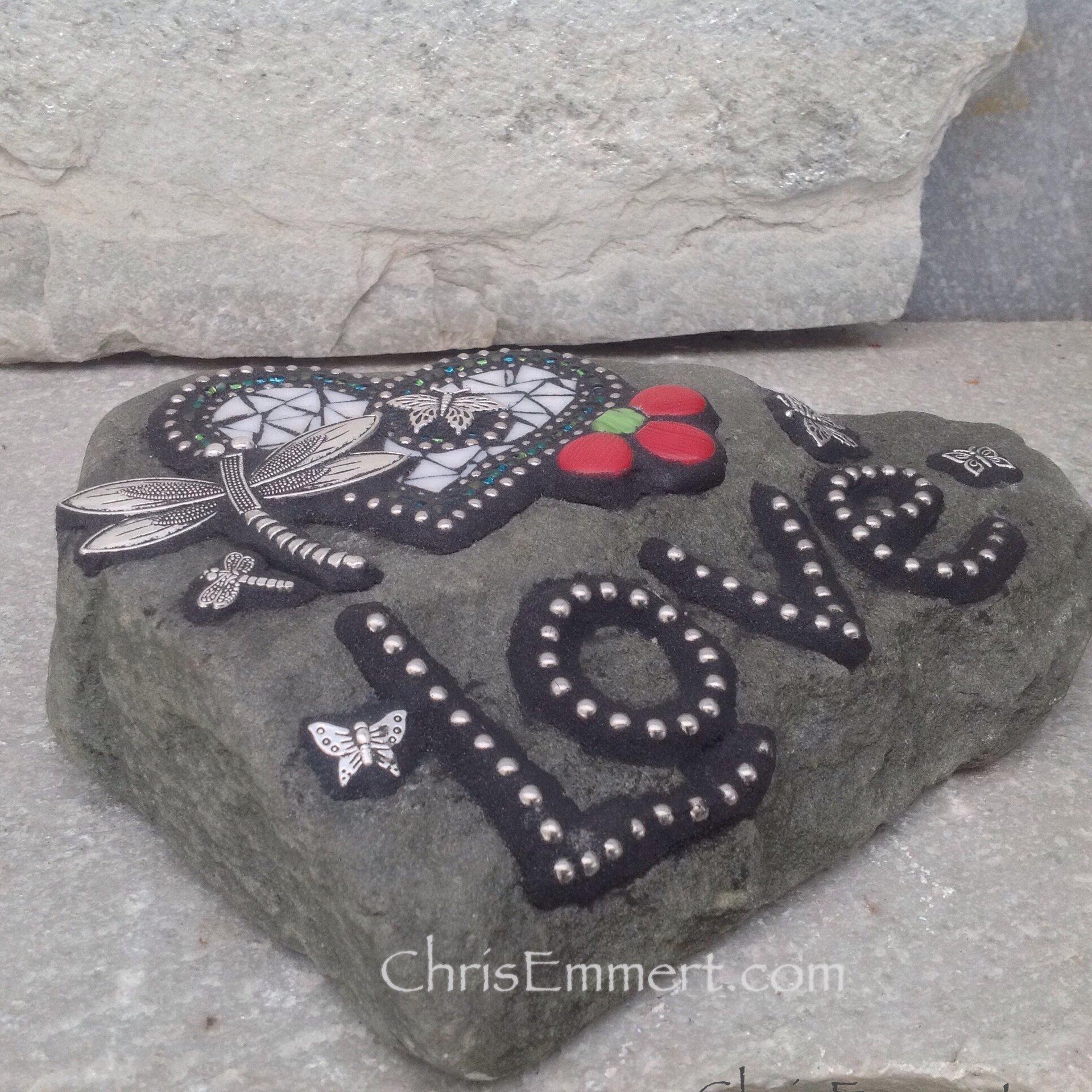 Special Price #2 Love Rock, Heart, Dragonfly, Garden Stone, Mosaic, Garden Decor